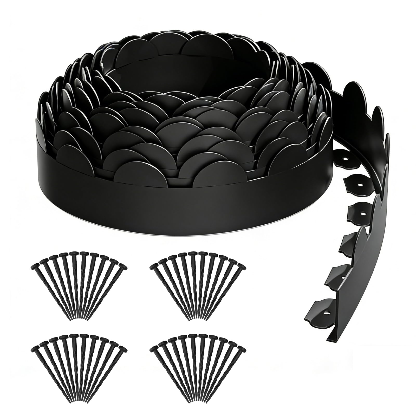 NEYCIL Landscape Edging, 4in Tall Garden Edging, Heavy Duty Lawn Edging Kit, Flexible Plastic Landscape Border for Grass, Yard, Flowerbeds, Gravel, Easy Flex No Dig (Black 33ft)