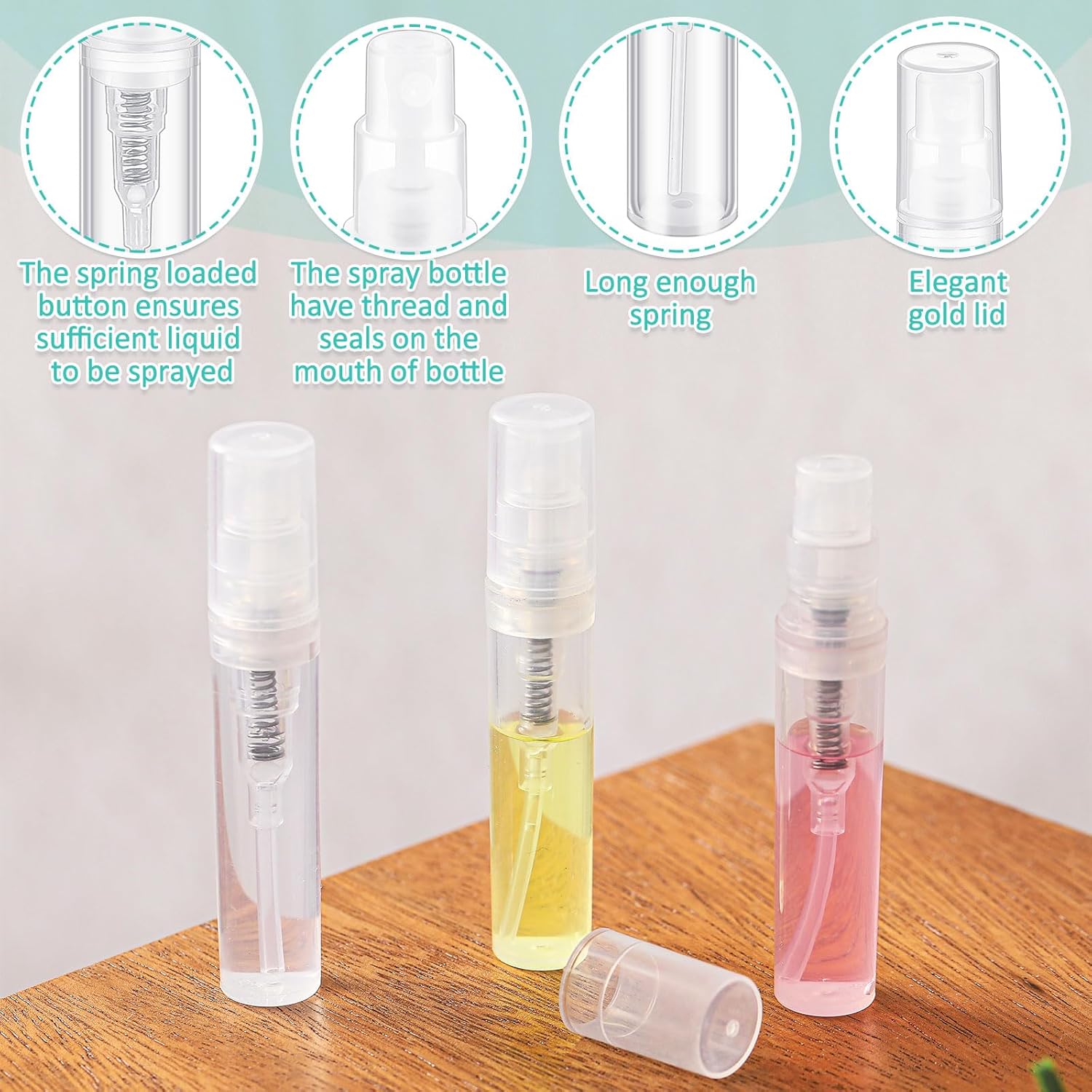 Zhehao 200 Pcs Mini Spray Bottles 3 ml Clear Plastic Perfume Bottles Refillable Fine Mist Perfume Atomizer Portable Empty Sample Containers for Cleaning, Essential Oils, Travel