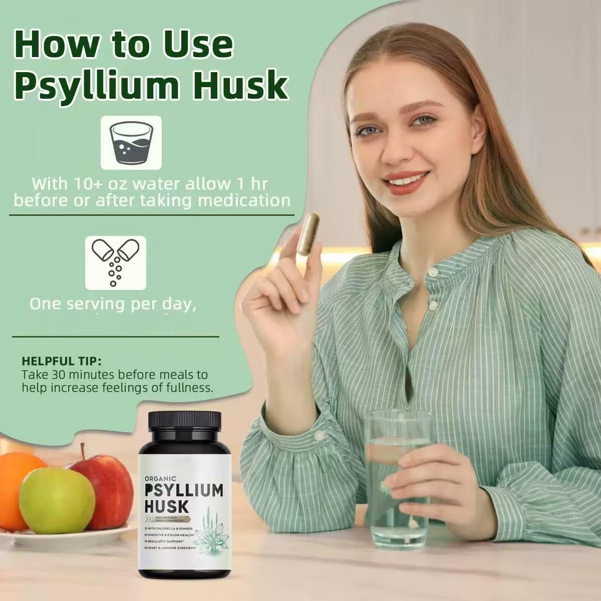Fibra natural de cáscara de psyllium orgánica para la salud intestinal