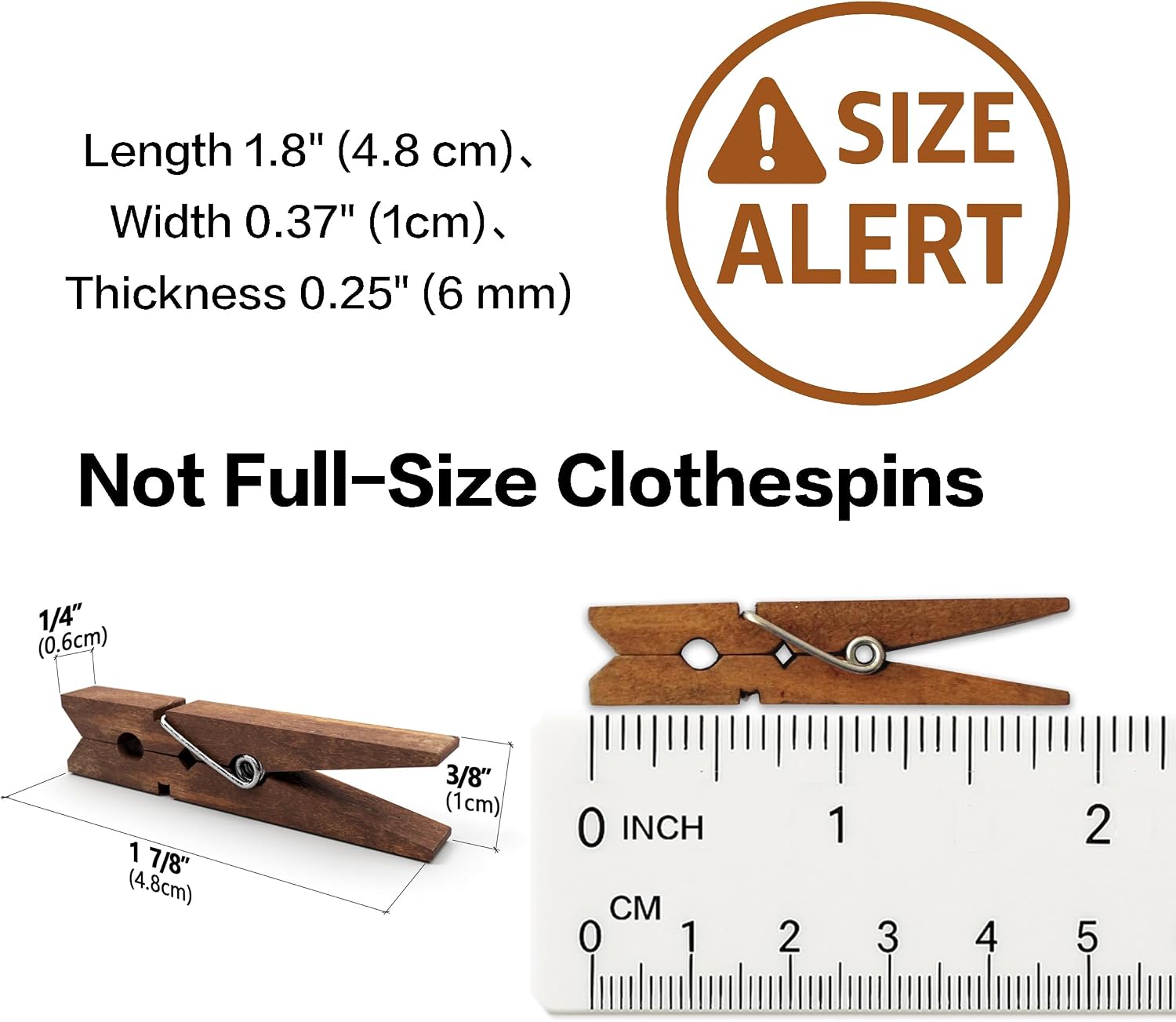 Wooden Small Clothespins 1-7/8" 4.8cm 50 Pieces Per Pack (Jacobean)