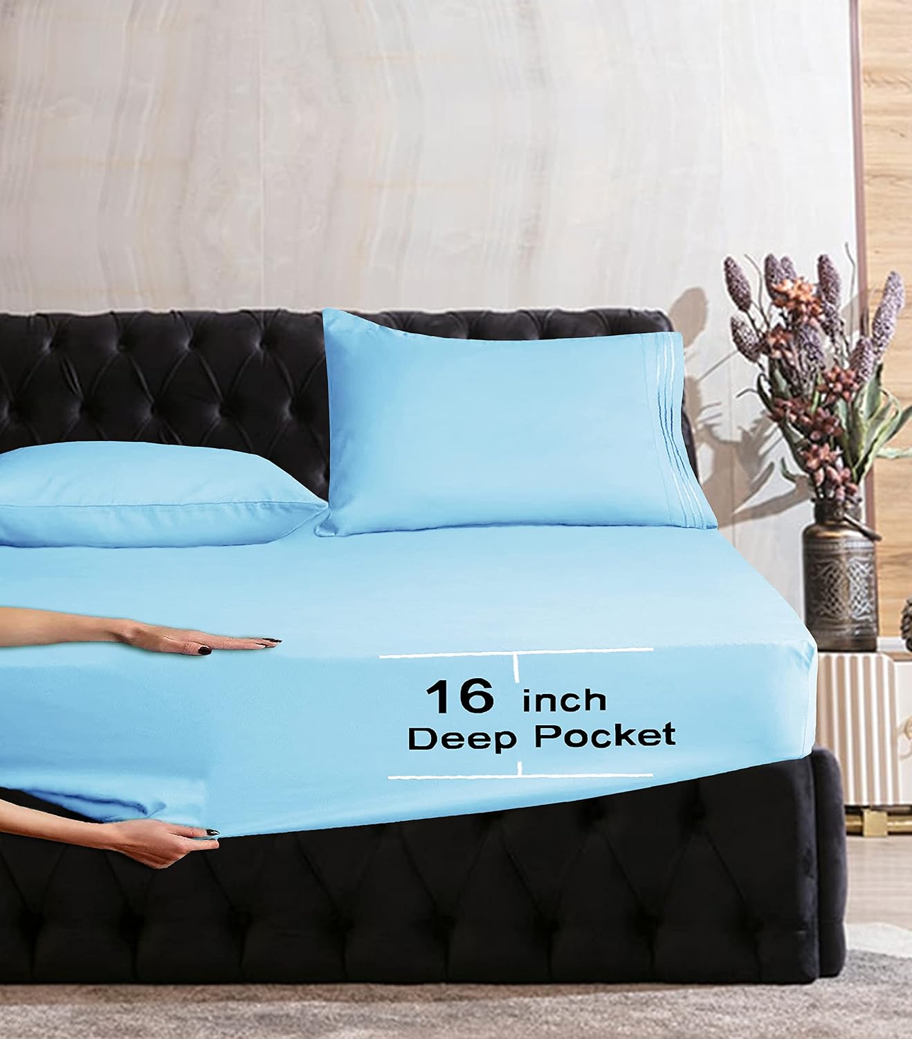 Elegant Comfort Luxurious Wrinkle Resistant 1500 Thread Count Egyptian Quality 1-Piece Fitted Sheet All Around Elastic -Deep Pocket- Ultra Soft Bottom Fitted Sheet, California King, Aqua Blue