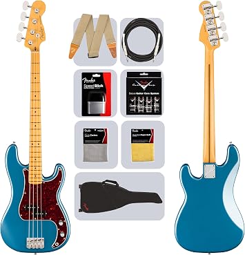 Fender American Professional Classic Precision Bass - Faded Lake Placid Blue Bundle with Gig Bag, Strap, Cable, and Guitar Cleaning Kit