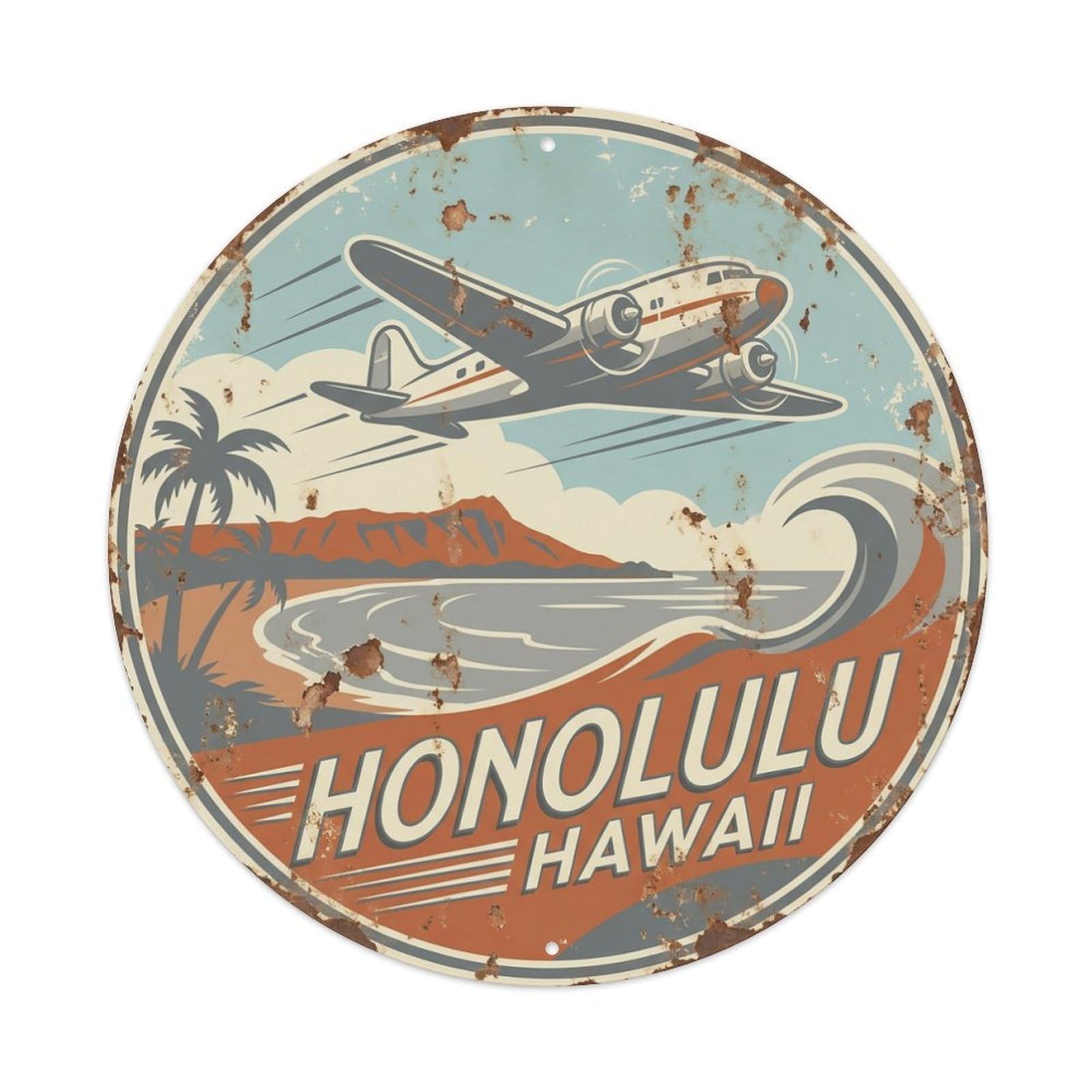 Vintage Travel Honolulu Hawaii Journey Vintage Metal Tin Sign Plaque Wall Decor for Cafe, Club Bar, Office, Garden Metal Poster 8x8Inch