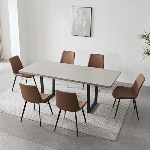Miniatura 74 de Combinación de mesa de comedor y silla moderna extensible de 63 a 79 pulgadas, juego de mesa de comedor familiar de 6/8 personas, tablero de mesa de