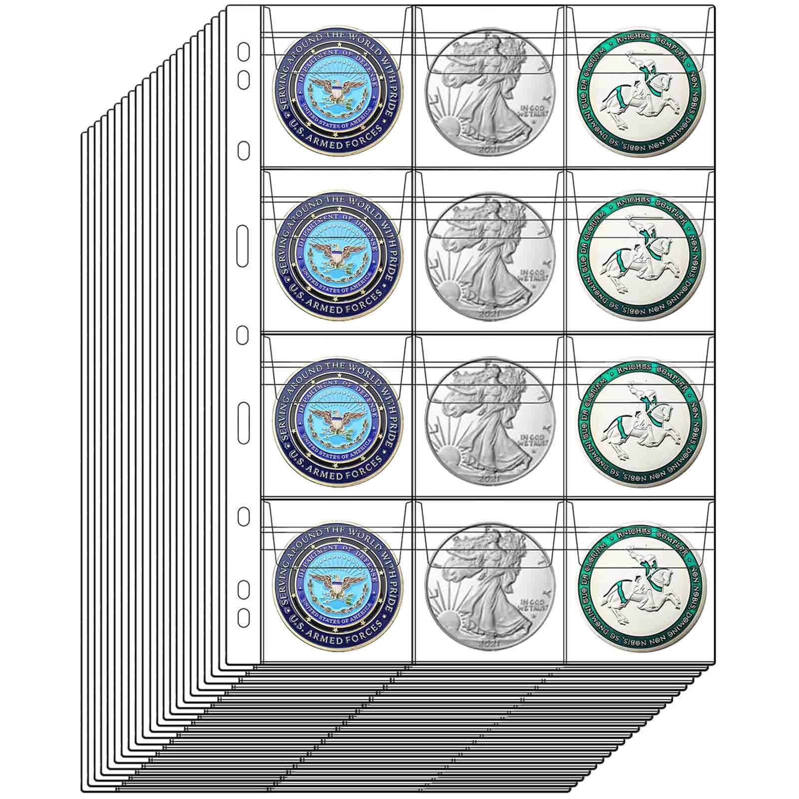 22 Sheets Coin Pages for Collectors, Standard 9-Hole Coin Collection Pages fit Most Binder, Coin Collecting Supplies (22 Sheets - 12 Pocket)
