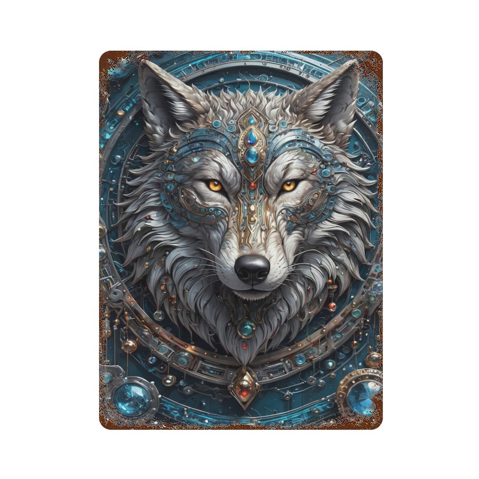 Emerald King Wolf 15.7"x11.8" Rustic Tin Plaque, Farmhouse Wall Decor for Basement, Hobby Room And Garage Decor