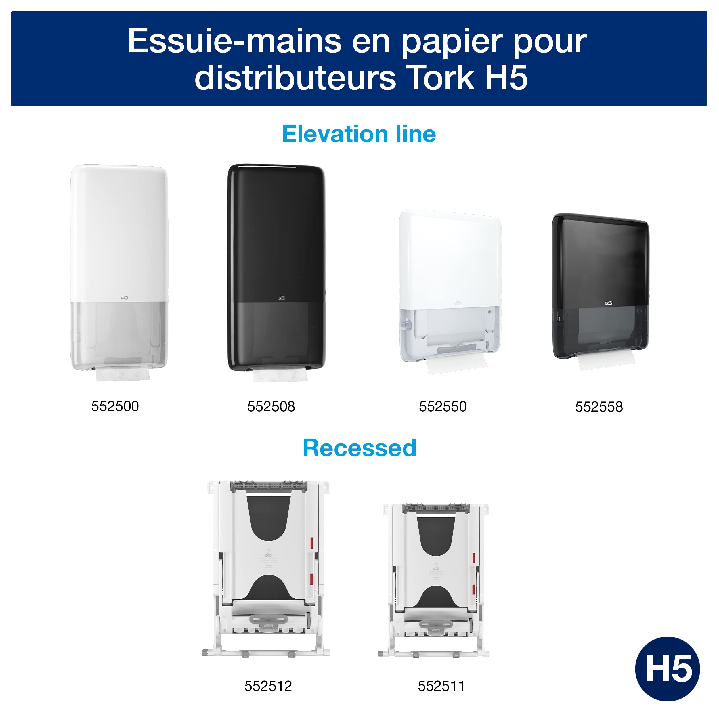 Tork PeakServe® Essuie-mains continus™ blancs H5, qualité advanced, comprimés, 12 x 270 feuilles, 100589