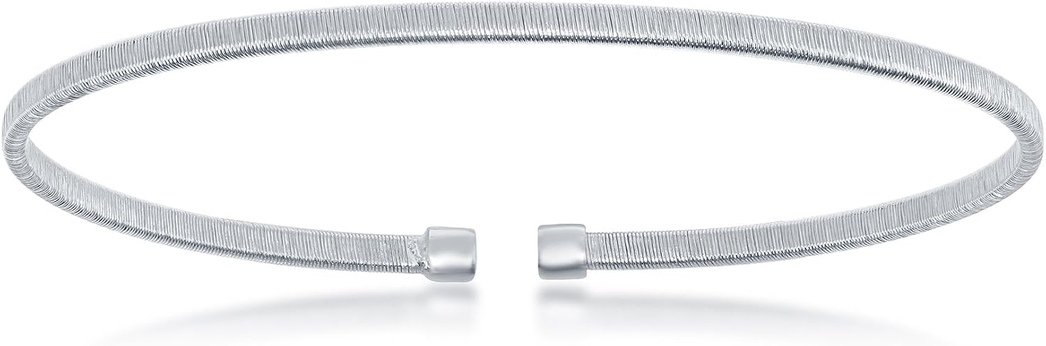 Sterling Silver, 14K Gold Plated, 14K Rose Gold Plated, Black Rhodium Italian Wire Design Bangle
