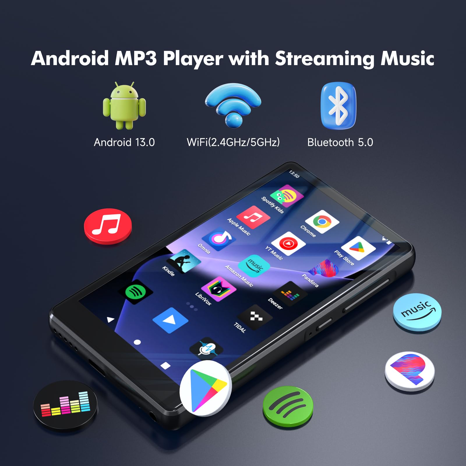 MP3 Player 163GB – Spotify & Amazon Music, Kinderfreundlich, Bluetooth & WiFi, 4,5" Touchscreen, Tragbarer HiFi Musik Player,Tiefschwarz