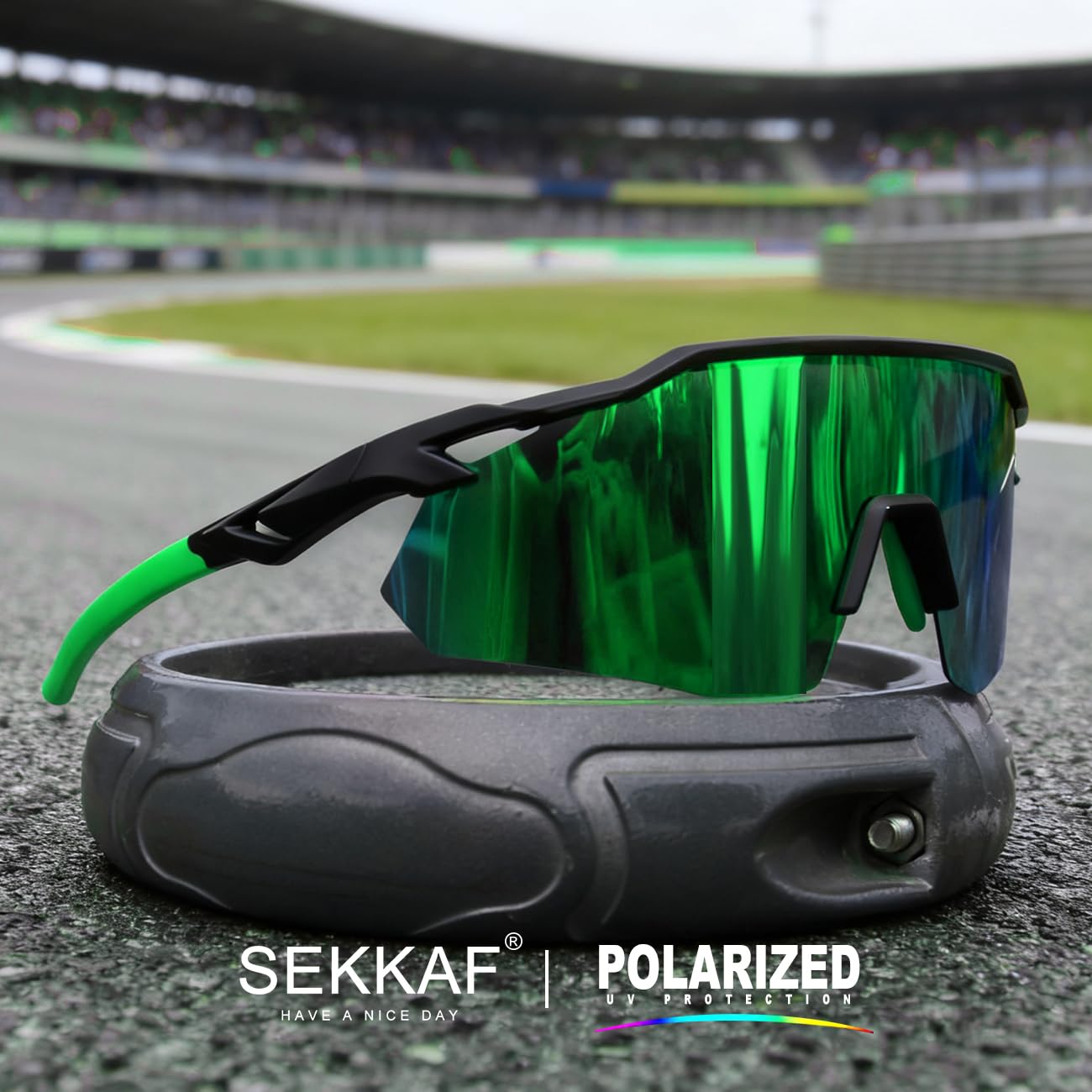 SEKKAF Occhiali da sole sportivi polarizzati per uomo e donna, protezione UV, leggeri, per corsa e ciclismo, naselli antiscivolo