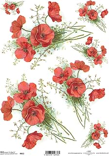 Red Poppy Flowers Decoupage Rice Paper R0955-1 x A4 Sheet of decoupage Rice Paper