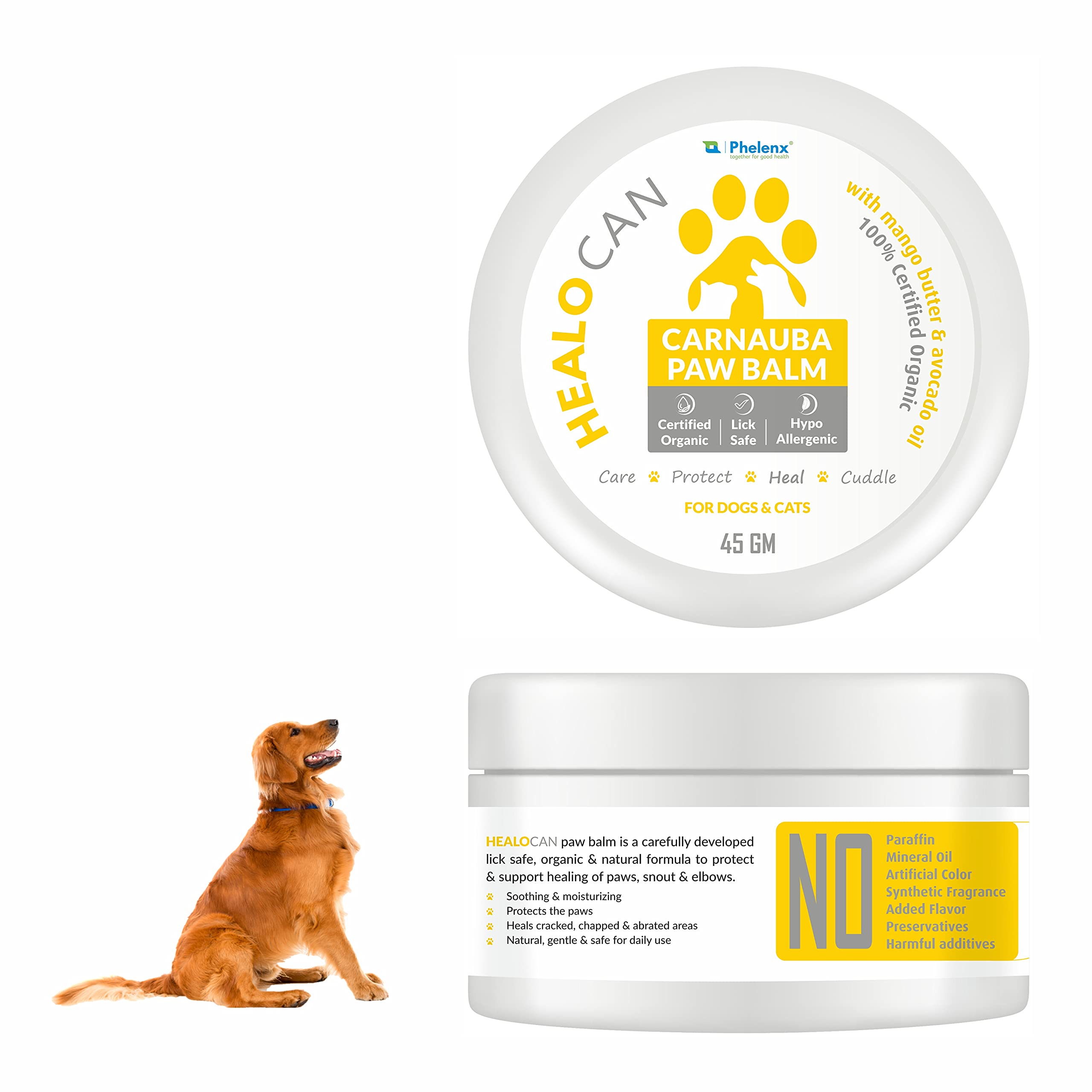 PHELENX | Healocan - Paw Balm for Dogs & Cats | 45 Gm (Certified Organic & Lick-Safe Butter) (B09DL7FJLH) Amazon Price History, Amazon Price Tracker