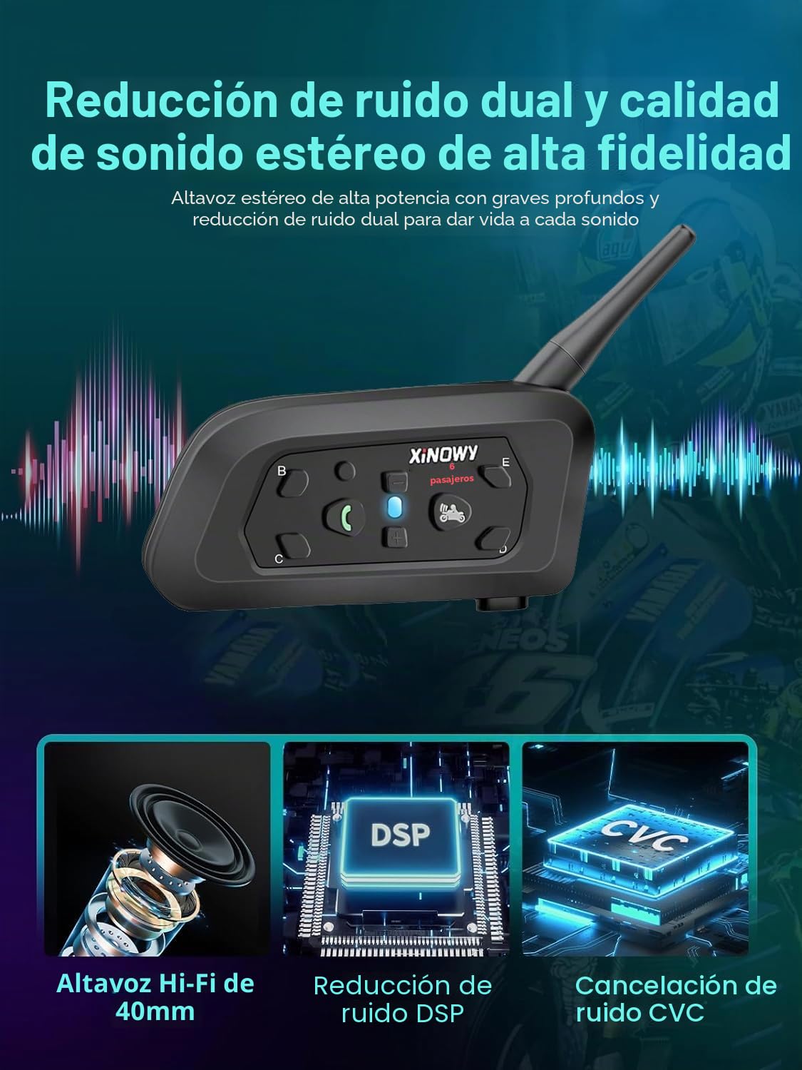 uo3eu V6 Casco con intercomunicador Bluetooth 1200 m, conecta hasta 6 conductores. Ideal para motociclismo y montañismo. Paquete de 2, inalámbrico