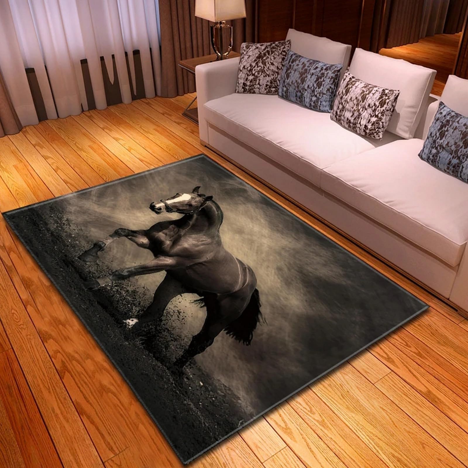 Tapis enfant cheval 120x160 cm antidérapant et lavable poils ras