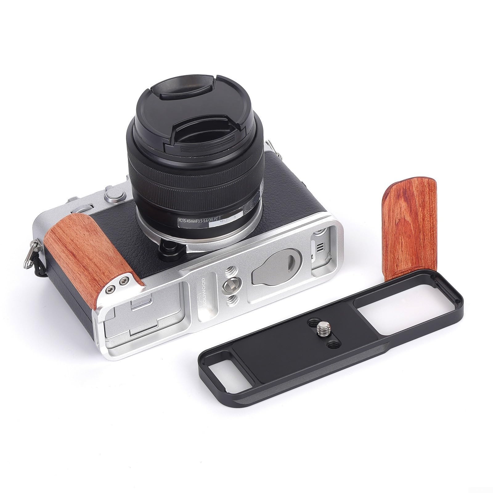 Impugnatura in legno per fotocamera Fuji XE5, staffa a L leggera in lega di alluminio con base compatibile con Svizzera, manico in palissandro, imbottitura antiscivolo, custodia per chiave magnetica