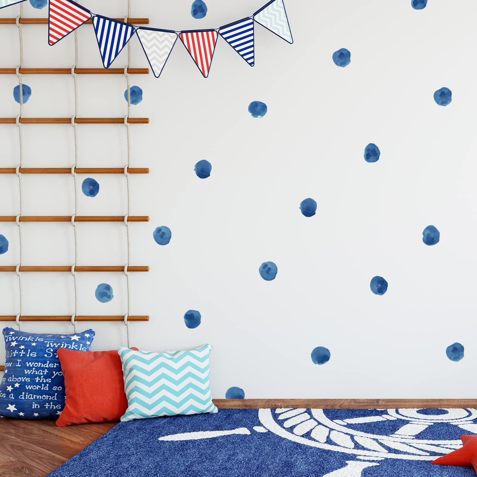 ROFARSO 120 Decals 2.2'' Sea ​​Blue Watercolor Polka Dots Wall Decals Stickers DIY Removable Peel & Stick Wall Art Decorations Home Decor for Nursery