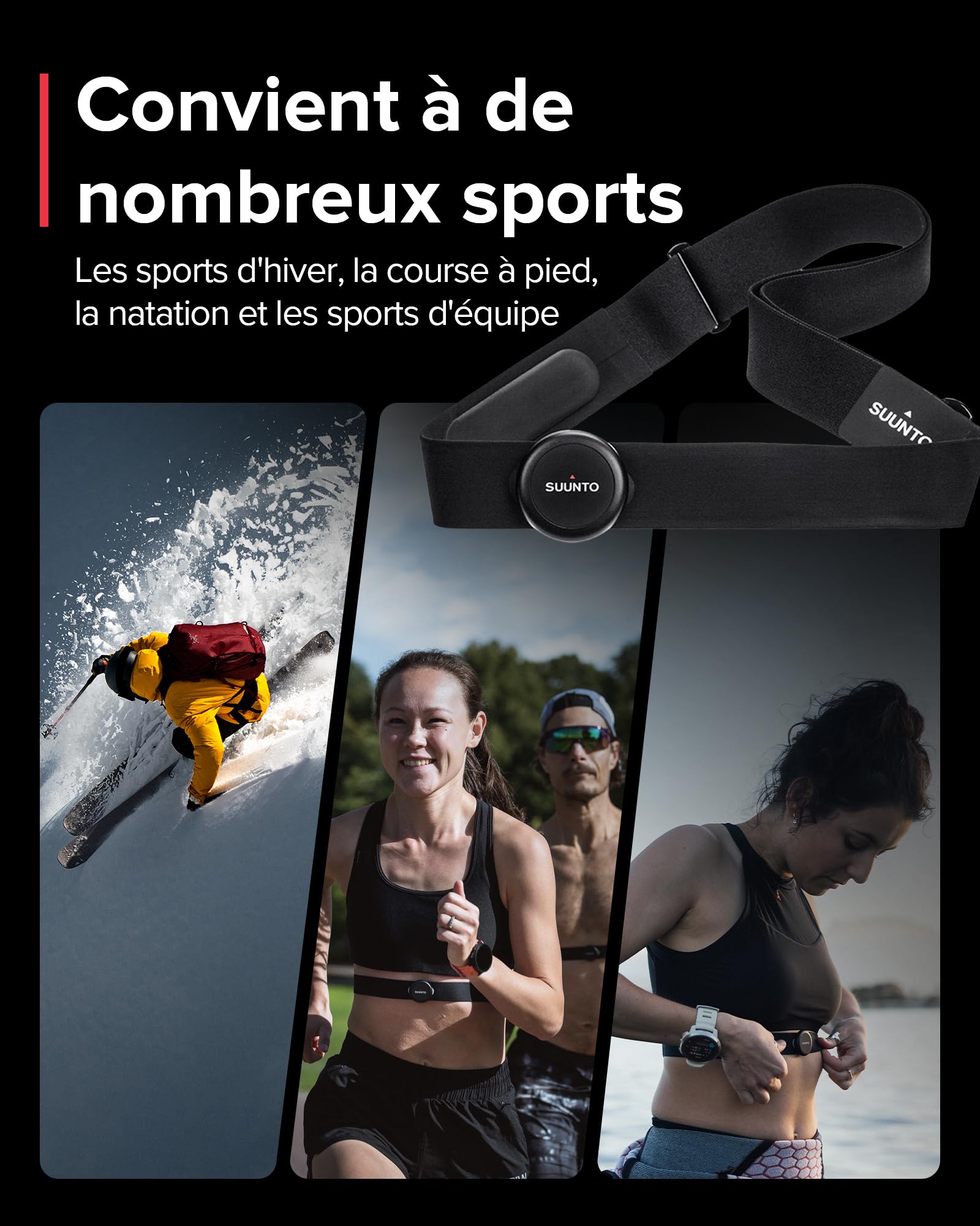 SUUNTO Smart Ceinture Fréquence Cardiaque, Capteur VFC pour Multisport, 30 m de Étanchéité, Bluetooth (BLE), Heart Rate Monitor, Batterie Longue Durée, Mémoire Interne, Sangle de Poitrine Remplaçable
