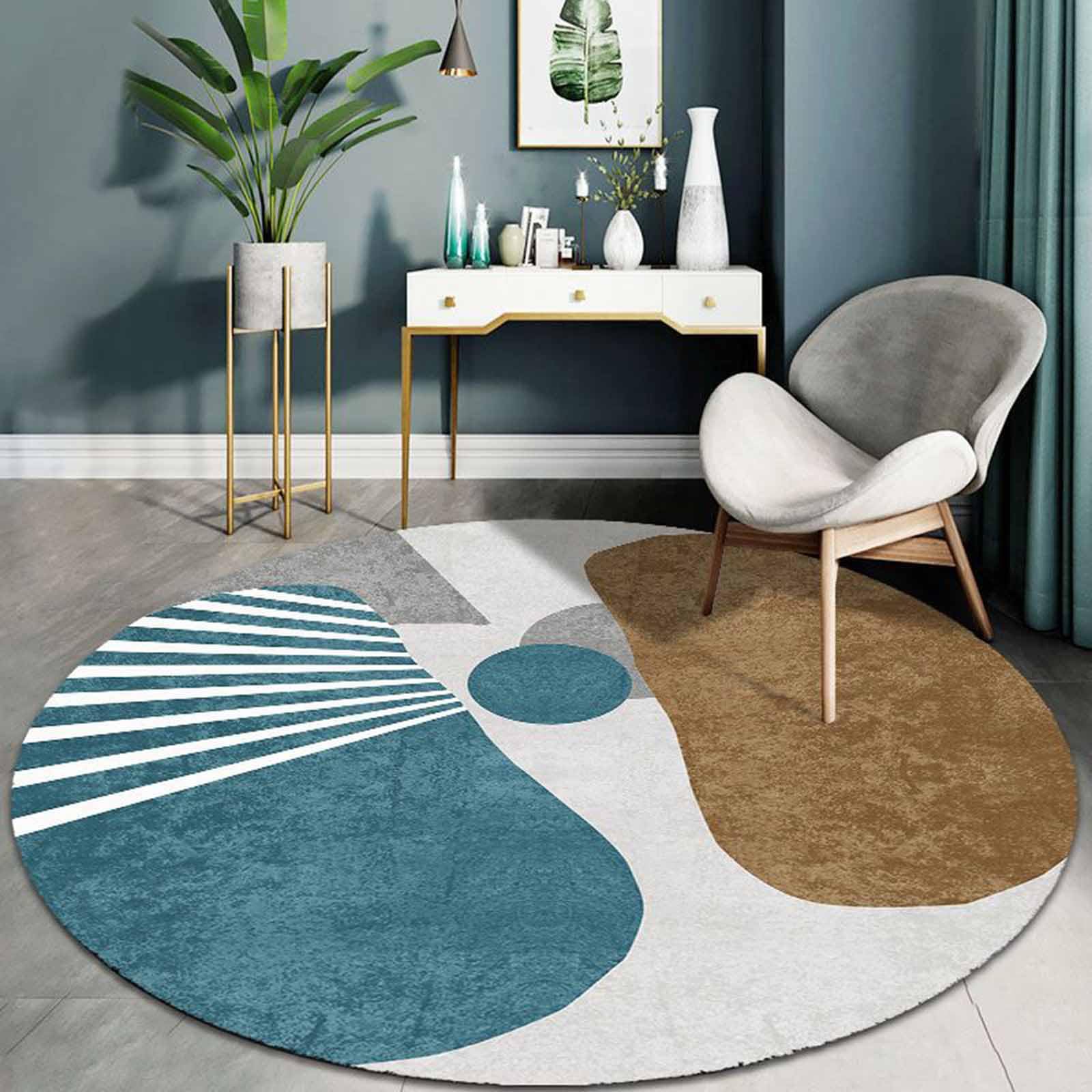 Tapis rond bleu moutarde pour dynamiser un salon ou réchauffer une chambre