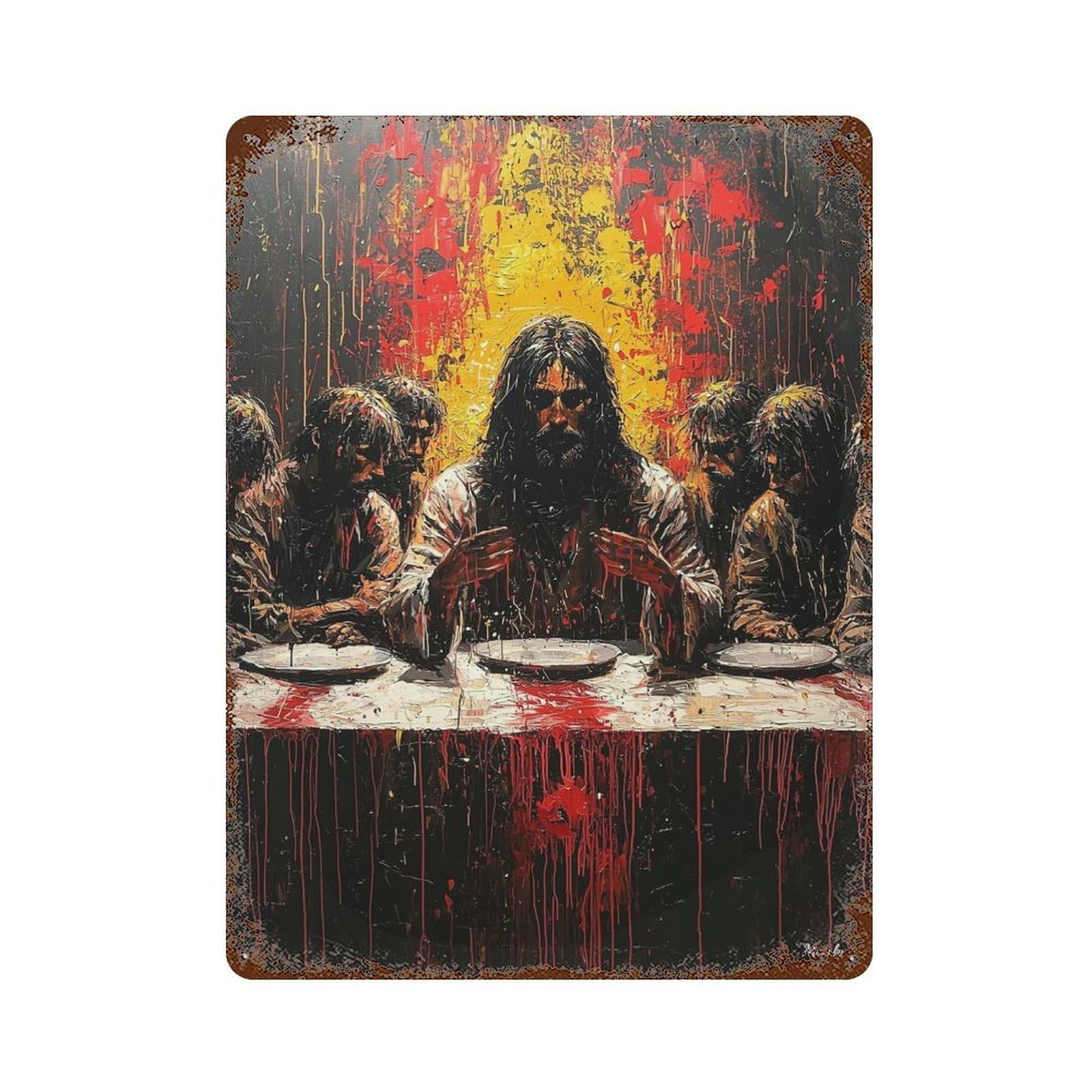 Rust Effect Expressionist The Last Supper – Bold Contemporary Art Reinterpretation Weathered Tin Sign 15.7"x11.8", Classic Wall Plaque for Living Room, Hallway And Home Decor