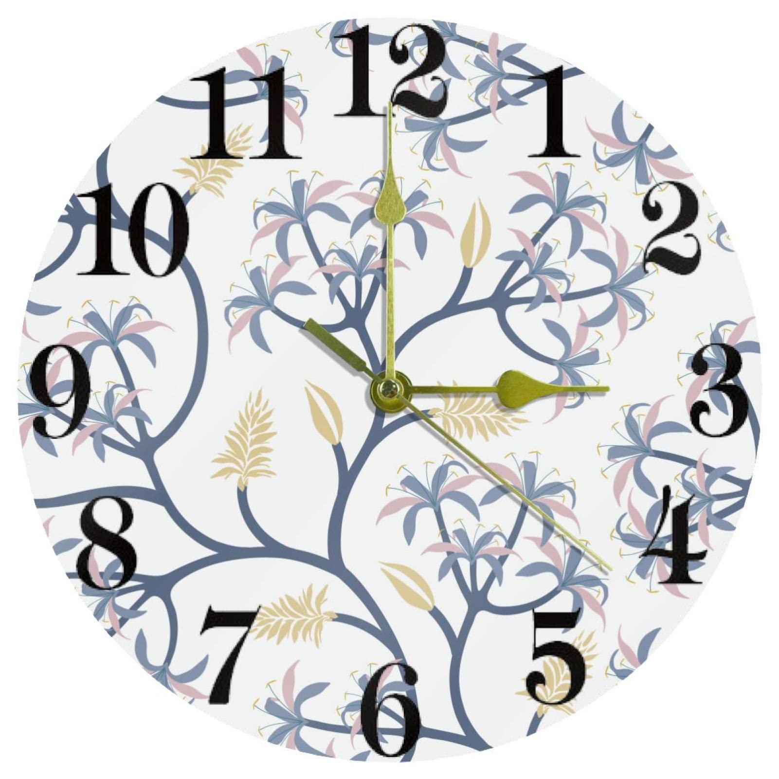 Horloge murale à piles et silencieuse pour école et bureau, motif végétal 25cm