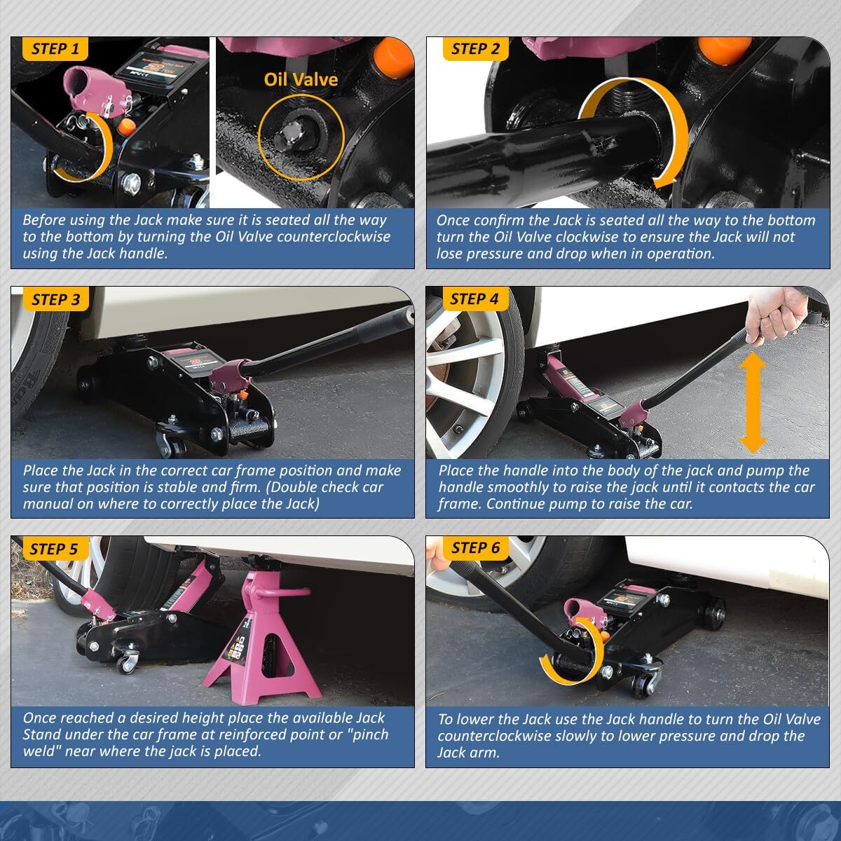 Auto Dynasty 2 Ton Floor Jack with Jack Stands, Heavy Duty Steel Hydraulic Racing Floor Jack with Single Piston Quick Lift Pump, Hydraulic Trolley Service Car Jack, Pink