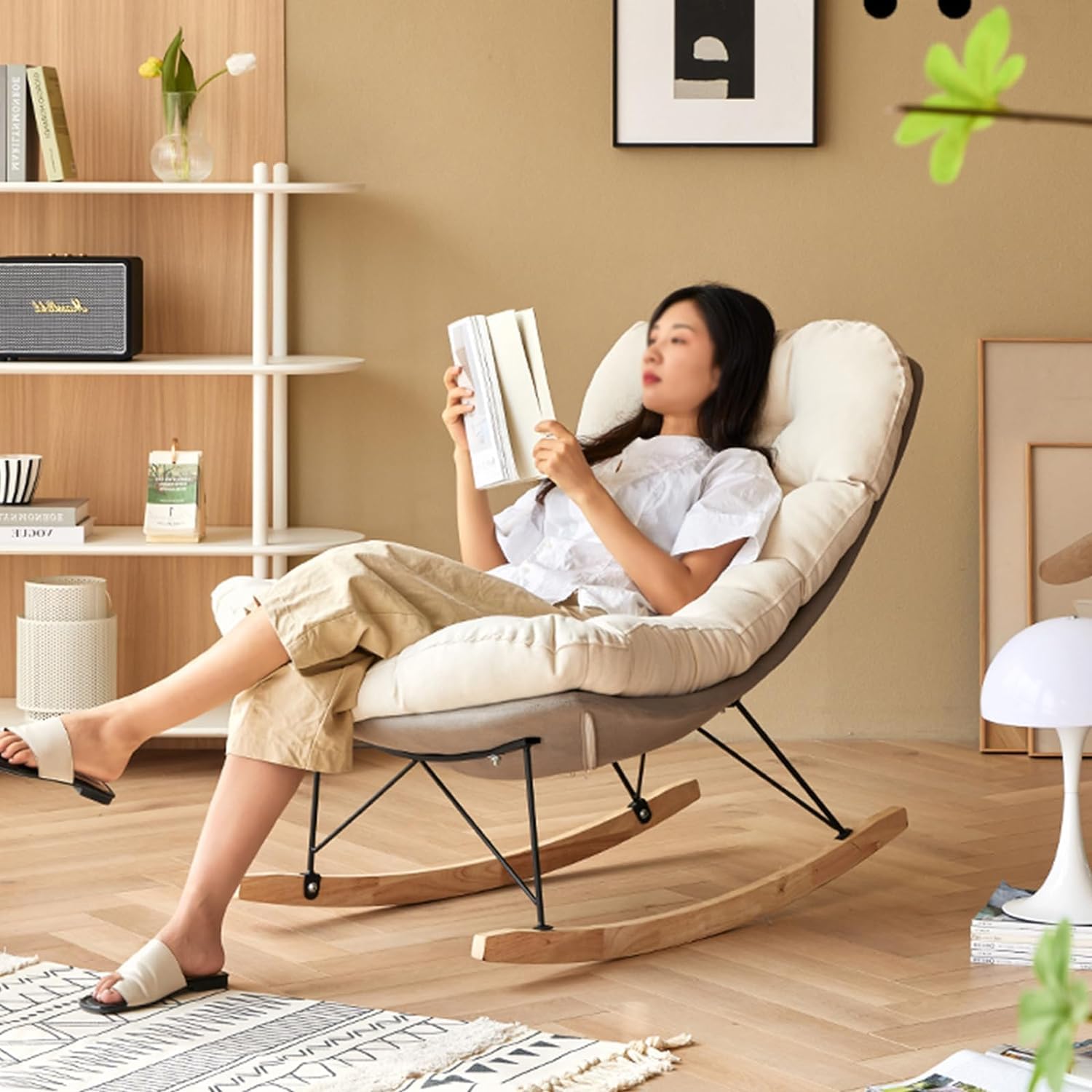 Leisure Rocking Chair and Footstool Set,Modern Glider Rocker Chair Upholstered Rocker Chair Glider Chair,Indoor Upholstered Rocking Chair for Living Room,Small Rocking Chair Nursery,Upholste