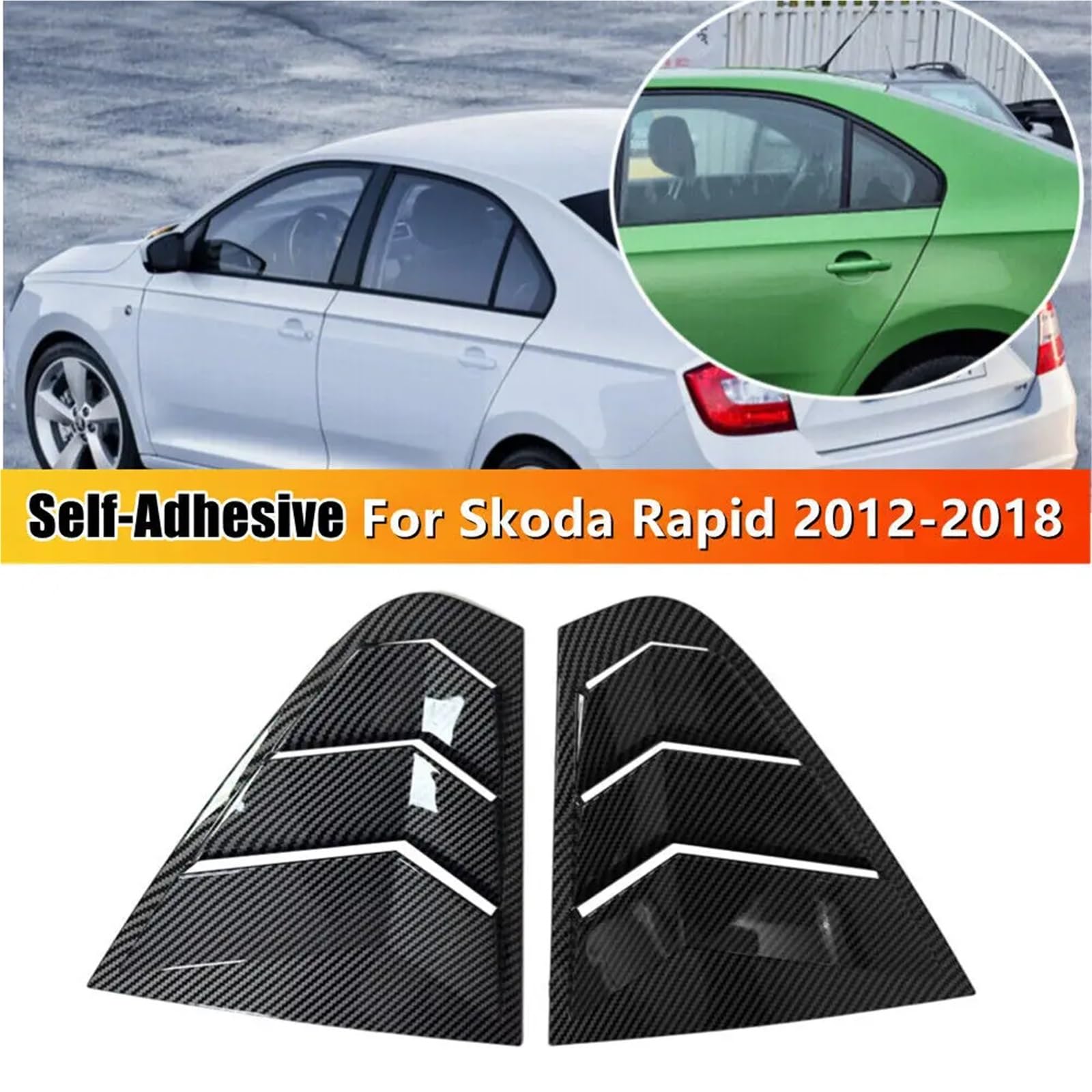 Spoiler Migawki Tylnej Szyby Pasuje do Skody Rapid Sedan 2012-2018, naklejka na tylną żaluzję, boczną osłonę okna, wlot powietrza ABS(Carbon)