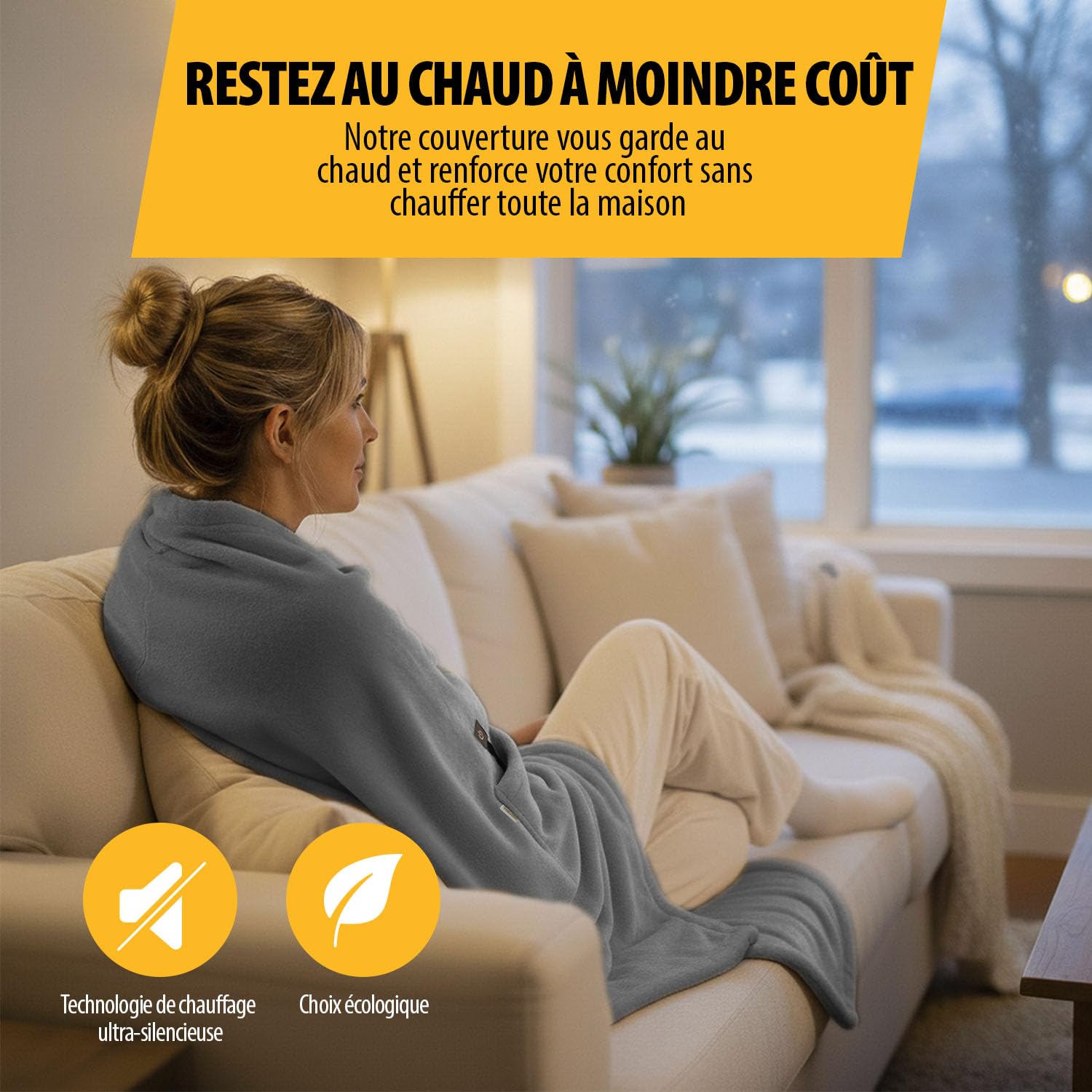 Tristar Couverture chauffante sans Fil, 150 x 80 cm, 3 Niveaux Jusqu’à 60 °C, Batterie Externe 5 000 mAh, Chauffe Rapide, Polaire Lavable, Portable, BW-4788