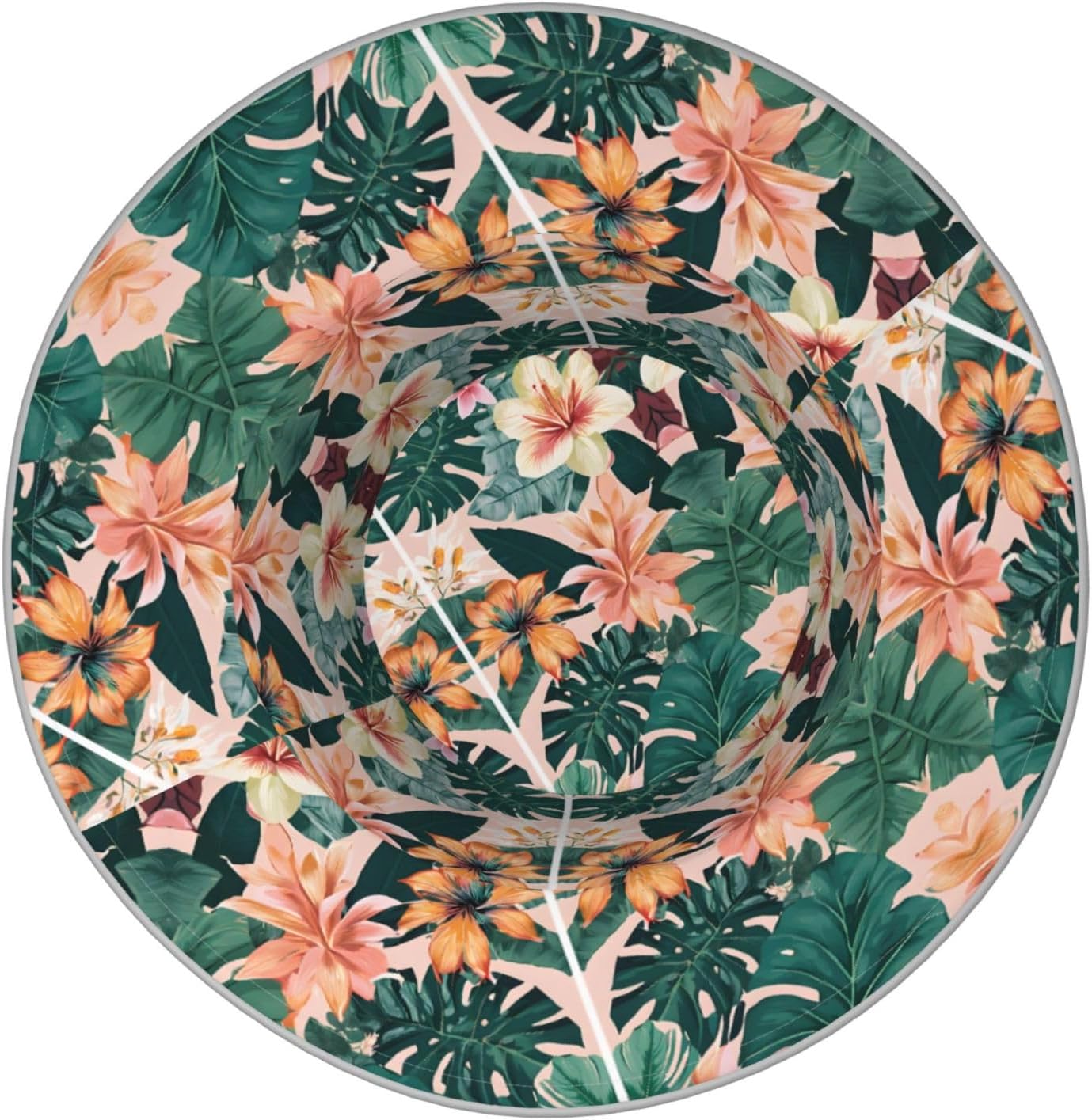 (Tropical Summer Hawaiian Flower Palm Leaves) Reflective Reversible Bucket Hat Foldable Breathable Stylish Two-Way Wear for Outdoor Travel Daily Activities Black