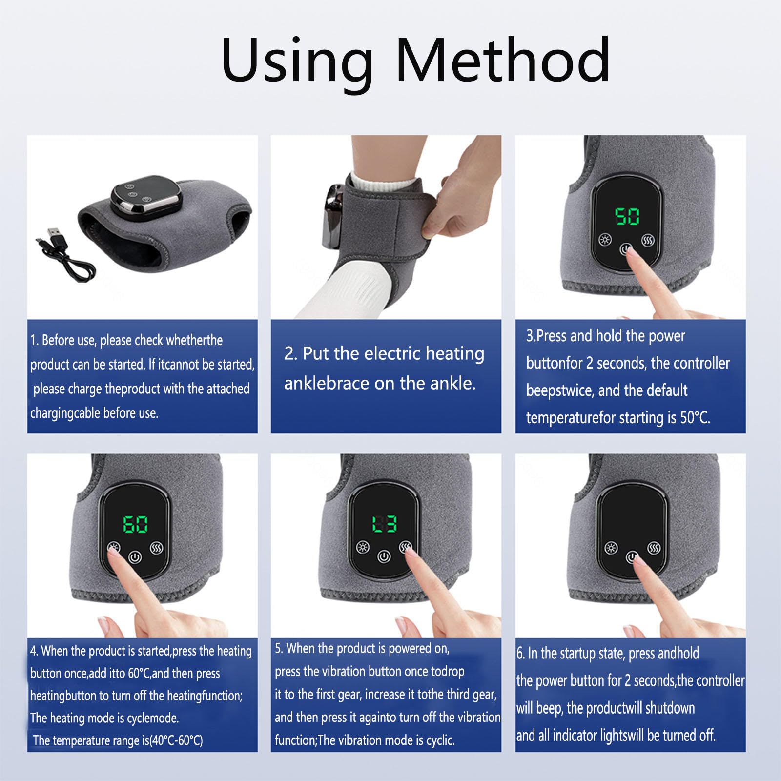 Fussmassagegerät mit 3 Vibrationsmodi und 5 Temperaturstufen USB Wiederaufladbar Neuropathie Massagegerät für Knöchel, Ferse, Sohle, Fußgewölbe