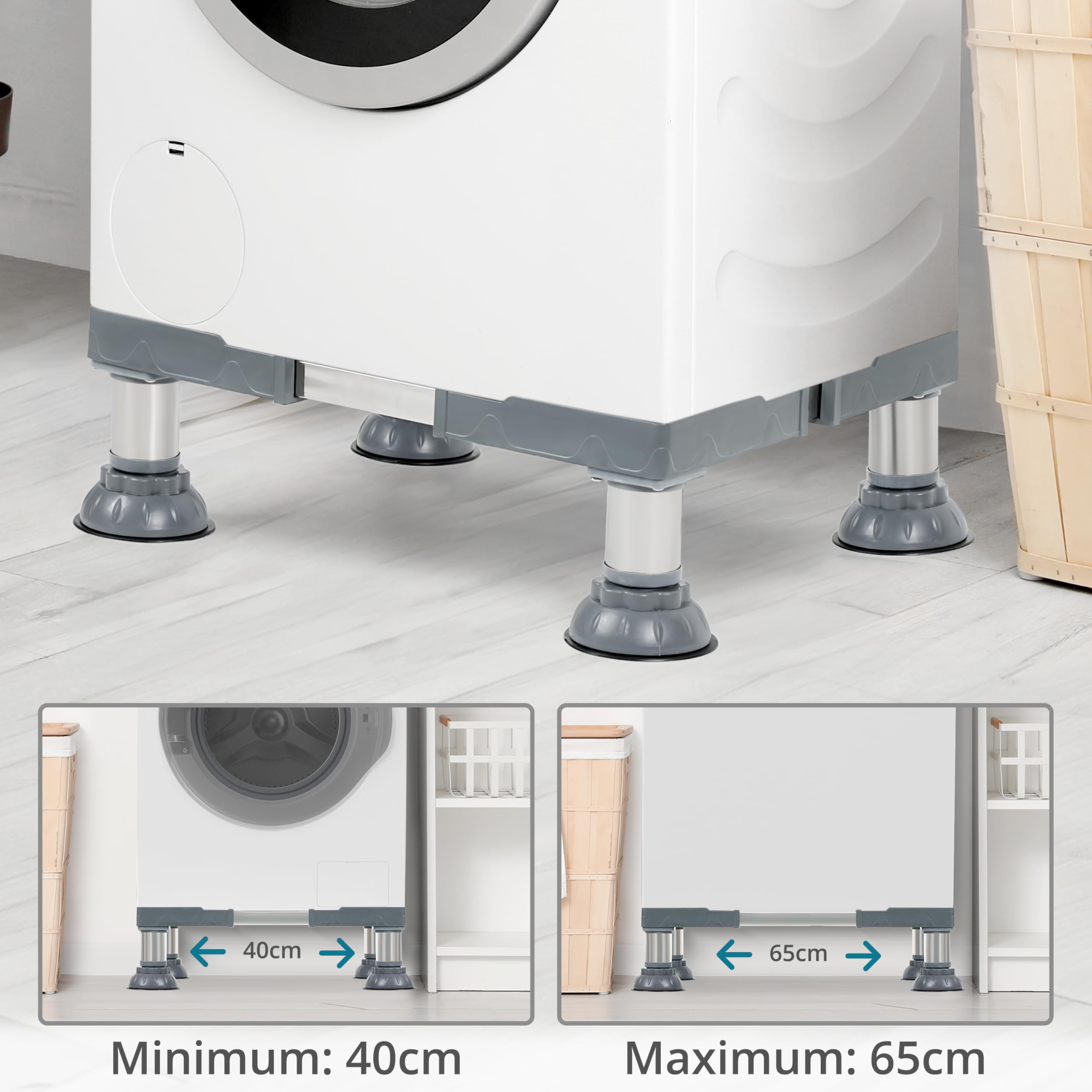 Winter Shore Support Lave Linge & Appareils Electroménagers, Blanc | Rehausseur Cuisiniere, Sèche-linge Universel, Socle Machine à Laver Surelevee Robuste, Pieds en Acier Solides & Antidérapants