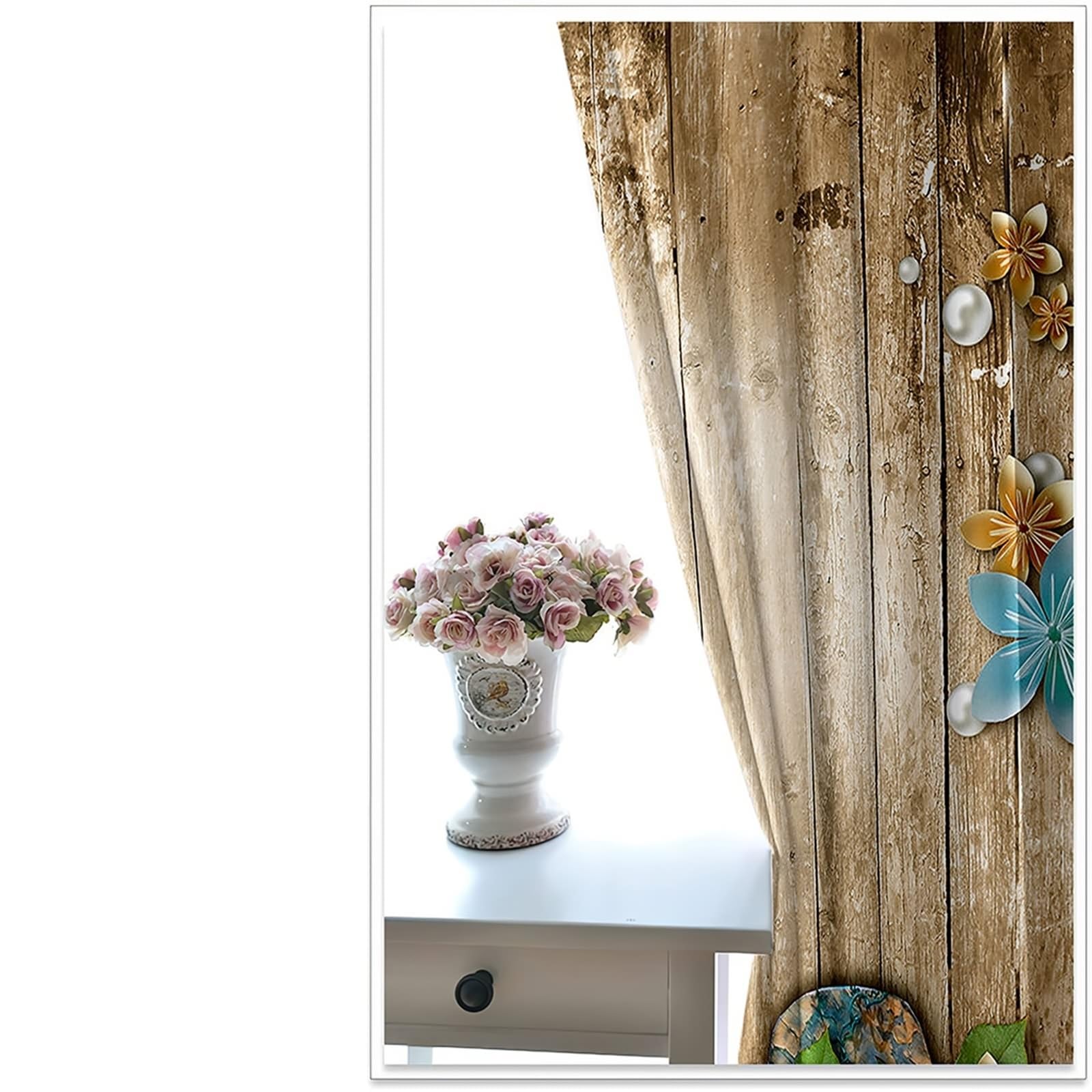 Wycian Scheibengardine Makramee Vorhang Fenster Khaki Blau Grün 2 Er Polyester Holzbrett mit Blumen- und Perlenmuster H244 X B214Cm für Schlafzimmer