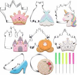 Geiserailie 8 Pcs Princess Cookie Cutters with Crown Dress Castle Unicorn
