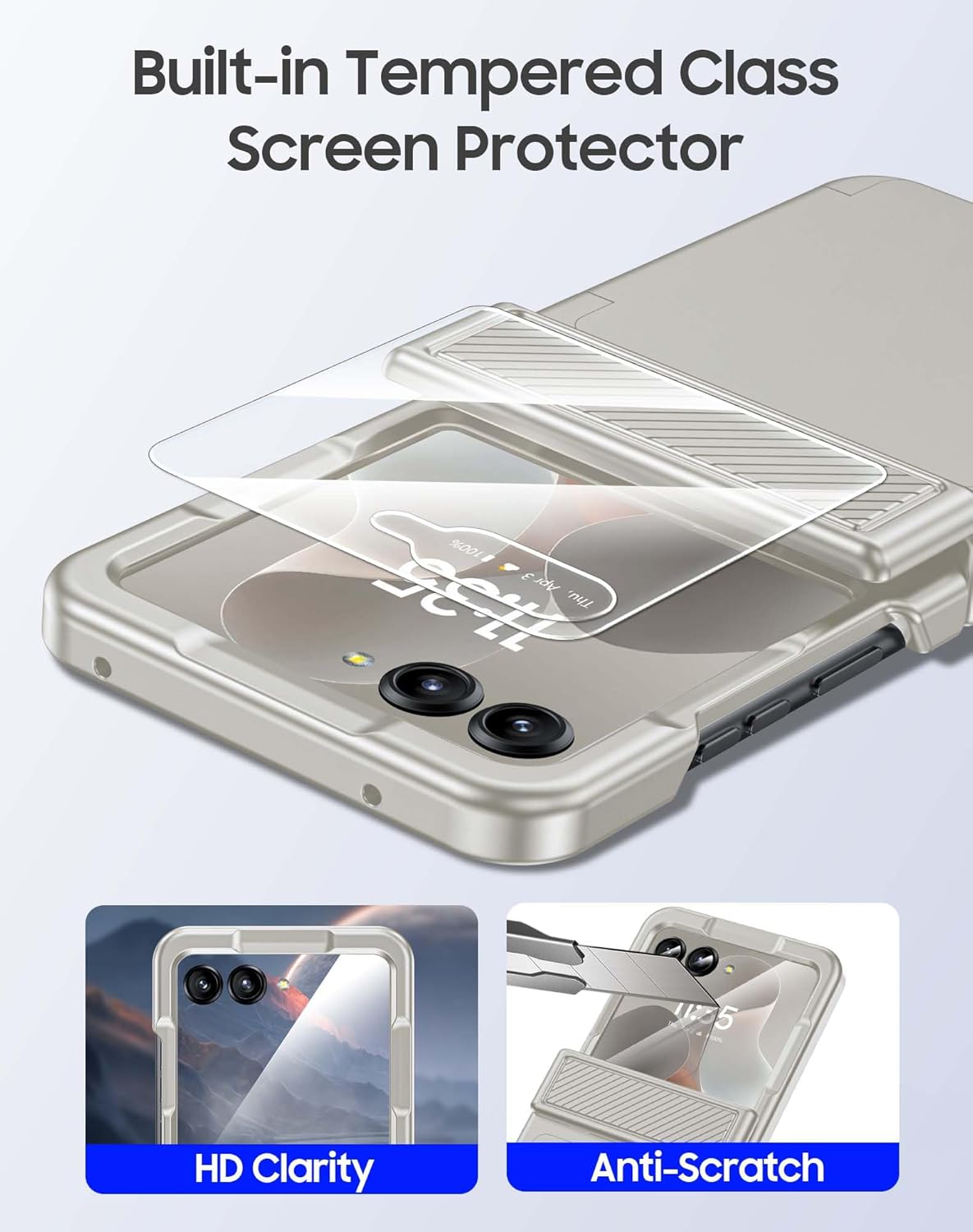 GooseBox for Motorola Razr 2025 Case Wallet RFID Card Holder&Hinge Protection&HD Screen Protector, Full Body Shockproof Cover for Motorola Razr 2025/Razr 2024(Natural Titanium