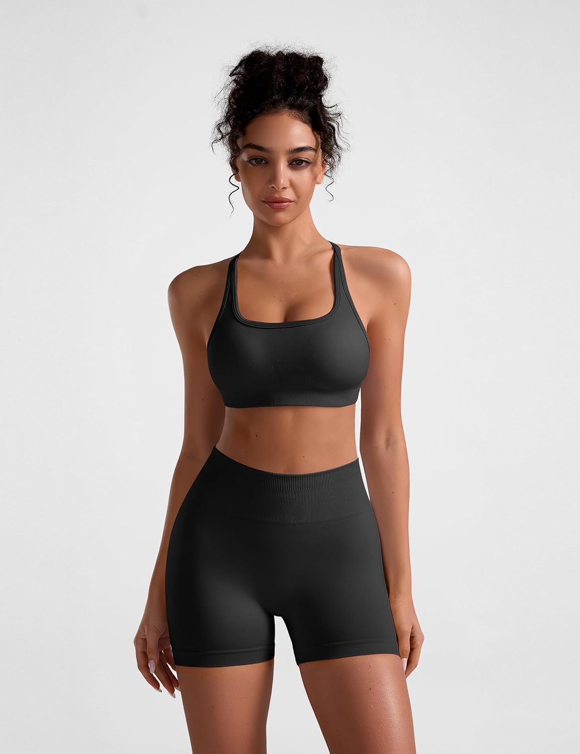 TDIFFUN Women Workout Sets 2 Piece Seamless Strappy Sports Bra High Waisted Scrunch Butt Gym Shorts Athletic Yoga Outfits - Image 2