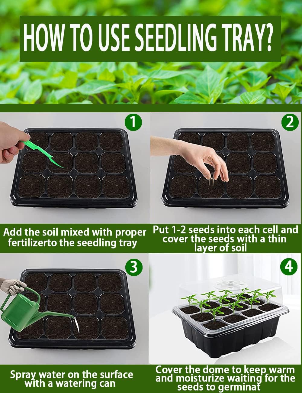 120 Cells Seedling Starter Tray kit, 10 Pack Seed Starting with Humidity Dome and Base Vented Trays for Greenhouse Gardens, Adjustable Plant Starter Kit, Mini Propagator for Germination (GreenNew)