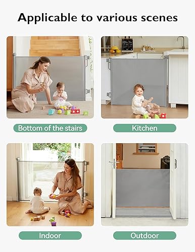 Miniatura 4 de Momcozy Puerta retráctil para bebés con bloqueo automático, puerta de seguridad para bebés y mascotas, 33 pulgadas de alto, se extiende hasta 55