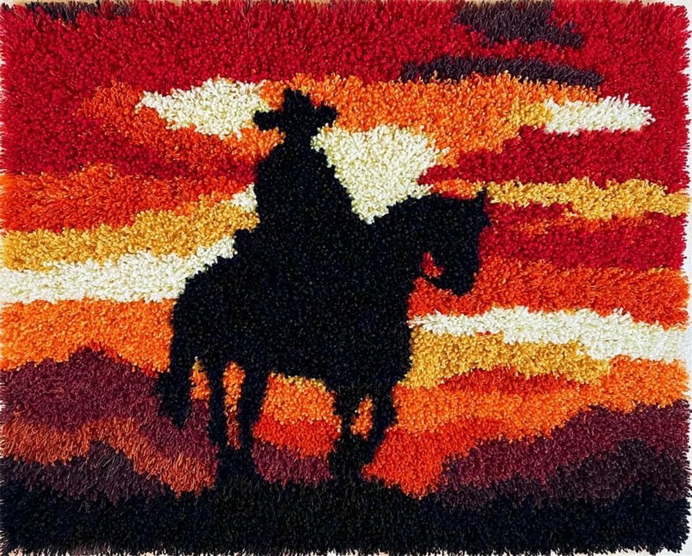 Kitquiver DIY Latch Hook Rug,Sunset Rider,Crochet Kits Embroidery Kits Home Carpet Rug Making Canvas,Needlework Crafts for Home Decor 15X20In