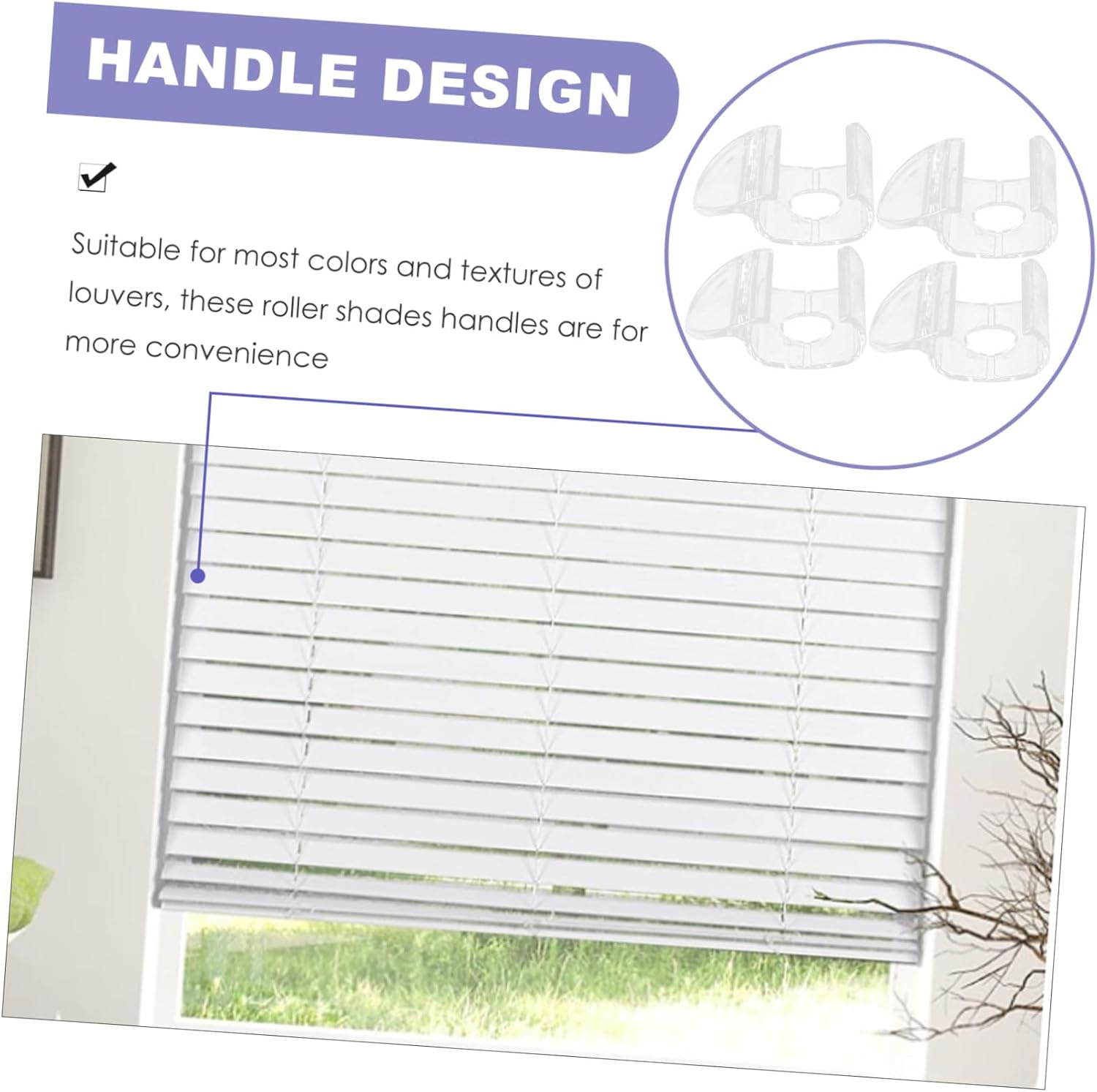 4Pcs Transparent Venetian Blind Handles with Bottom Rail Clips Window Shade Pulls Accessories for Roller Shades and Blinds