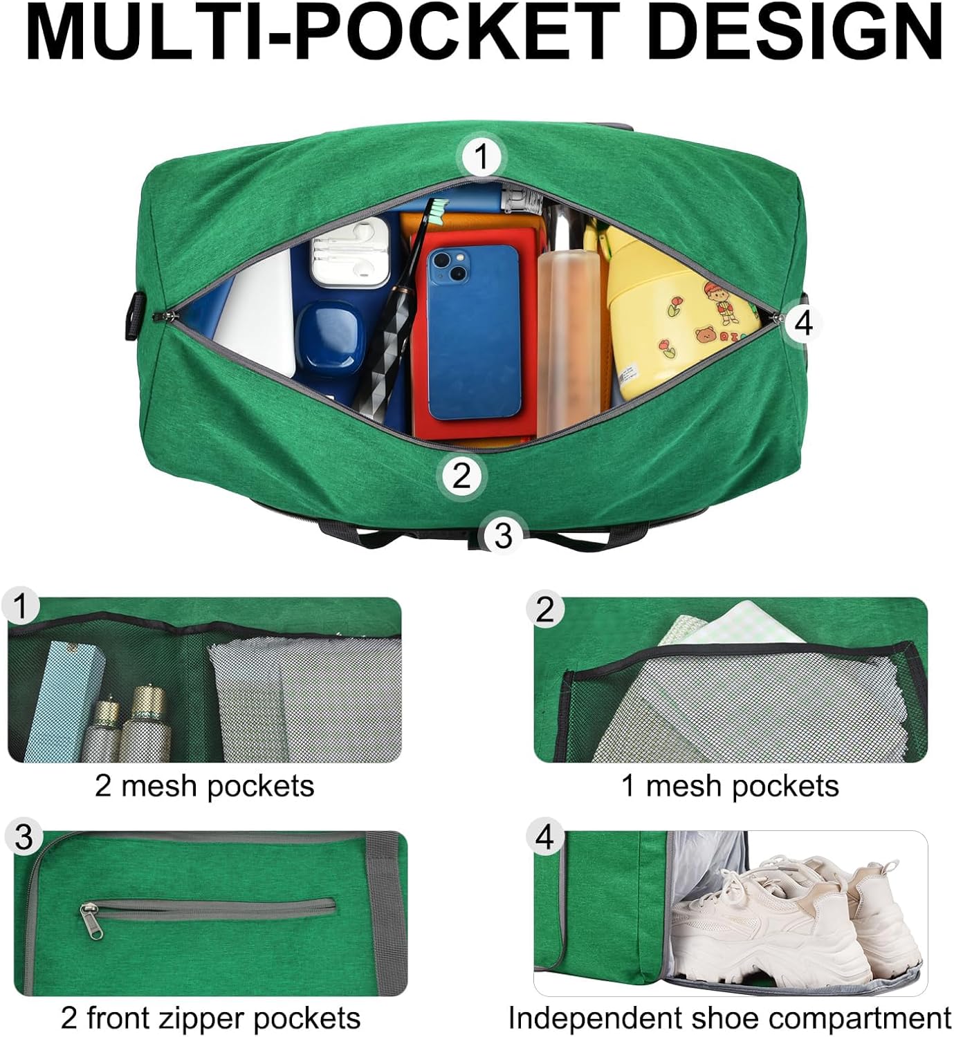 Felipe Varela Duffle Bag with Shoes Compartment and Adjustable Strap,Foldable Travel Duffel Bags for Men Women,Waterproof Duffel Bags - Image 4