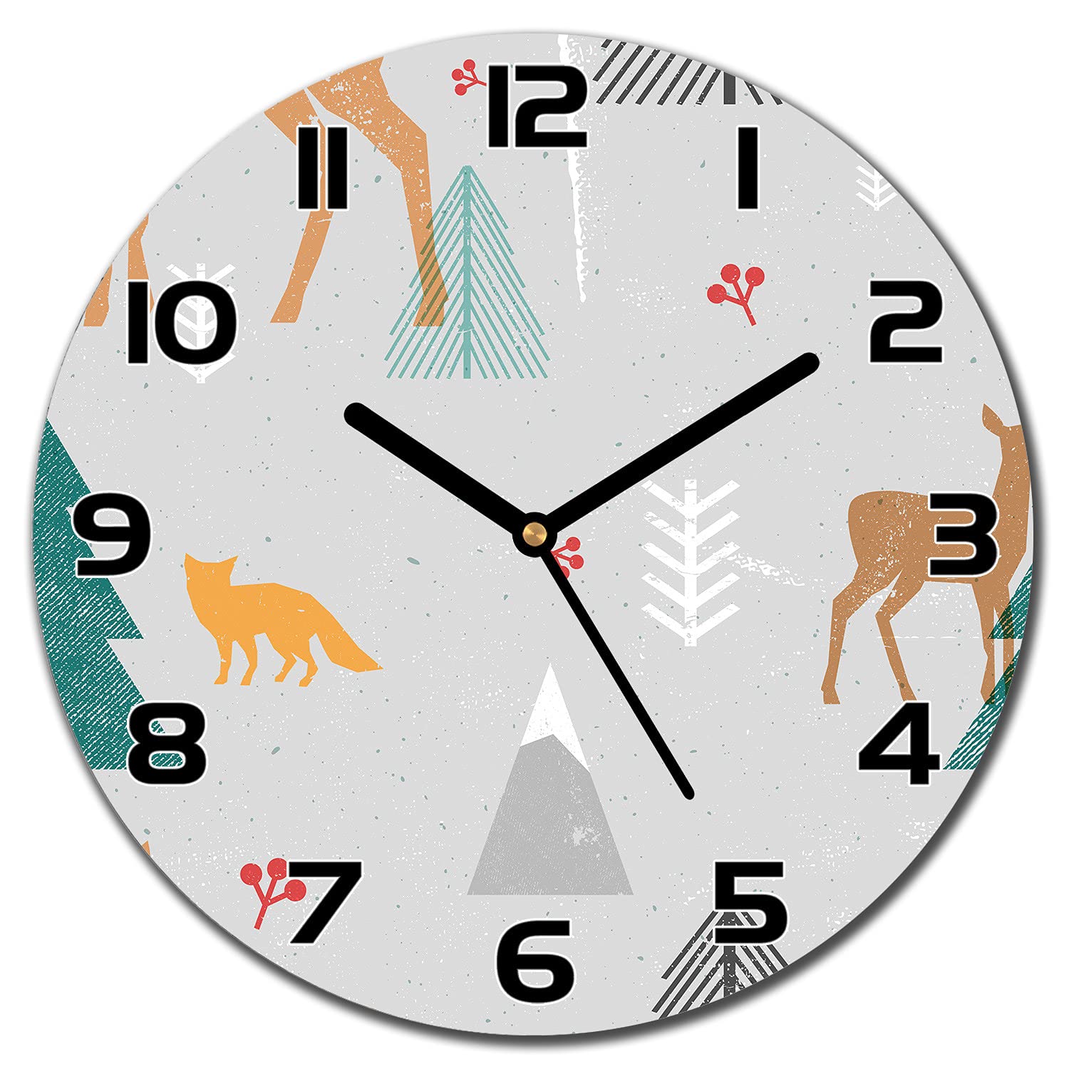 Horloge en verre murale cuisine salon 30 cm aiguilles noires animaux