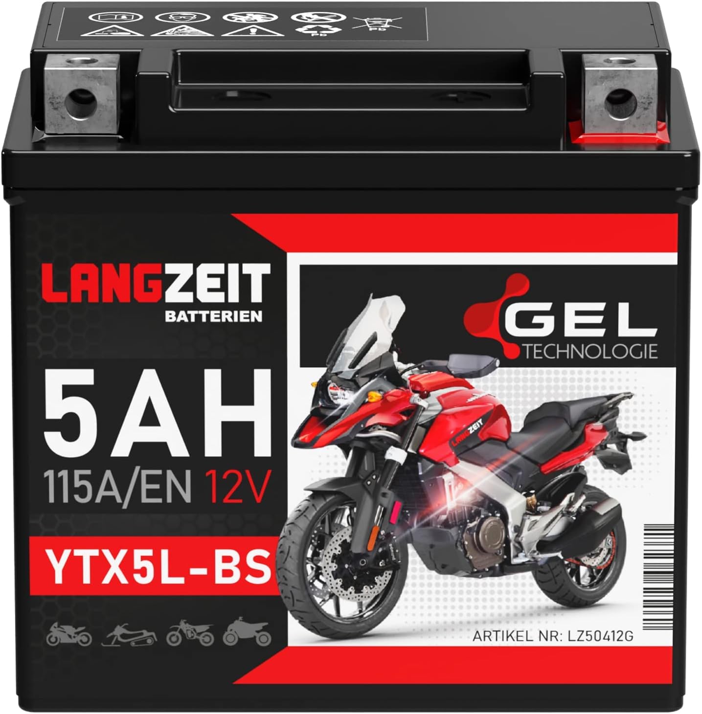 Roller Batterie Kaufen In Der Nähe LANGZEIT YTX5L-BS GEL Roller Batterie 12V 5Ah 115A/EN GEL Batterie 12V