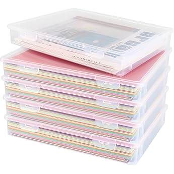 Pack of 5 A4 Archive Boxes Storage Box with Lid A4 32.5 x 23 x 5 cm Transparent Plastic Boxes Document Box Portable Archive Boxes Storage for Documents Scrapbooks Crafts