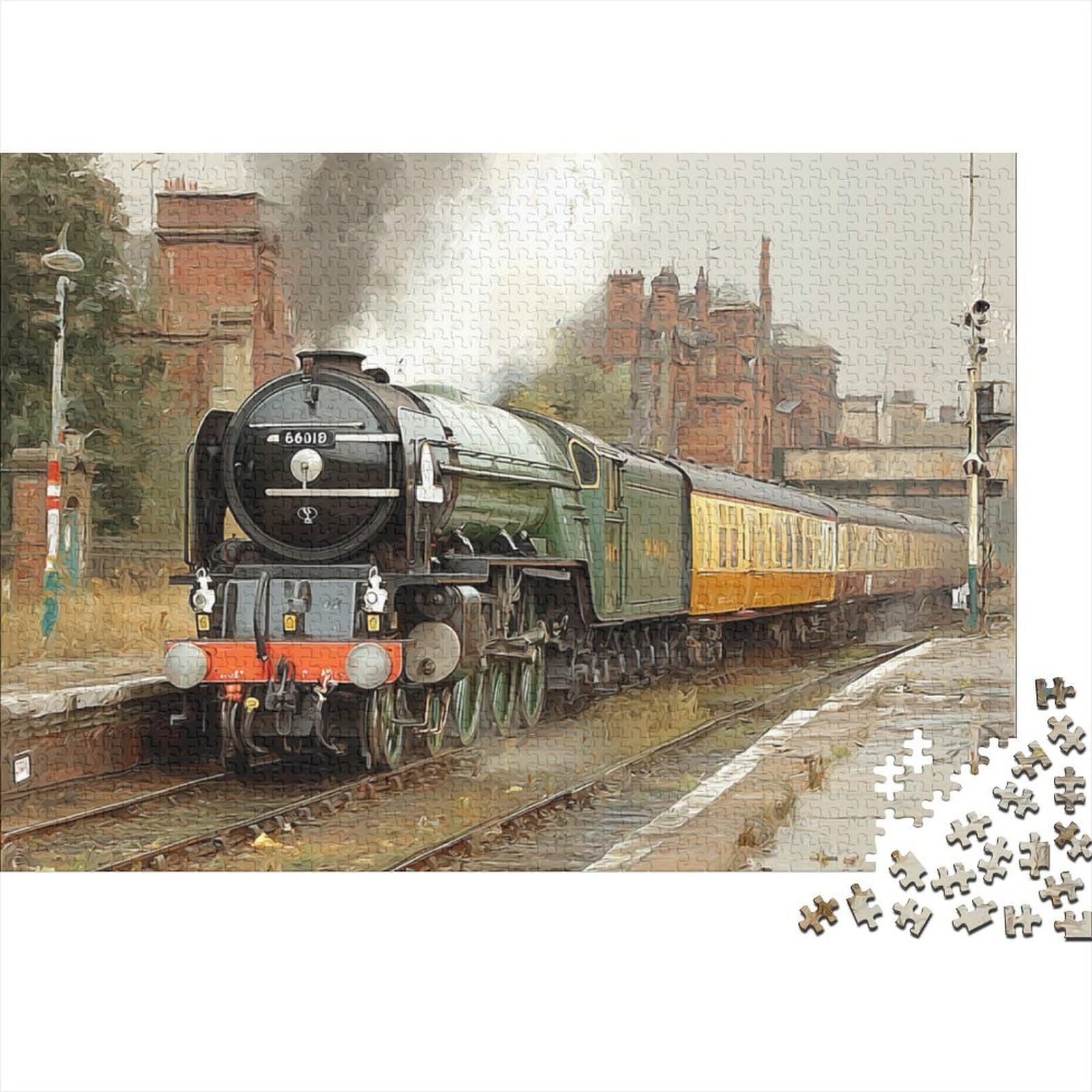 Vintage Train Recycled Cardboard 1000 Piece Steam Locomotive Style Premium Puzzle, Decompression, Personalised Gift, Wall Decor & Indoor Leisure 70x50cm/1000pcs — image 1