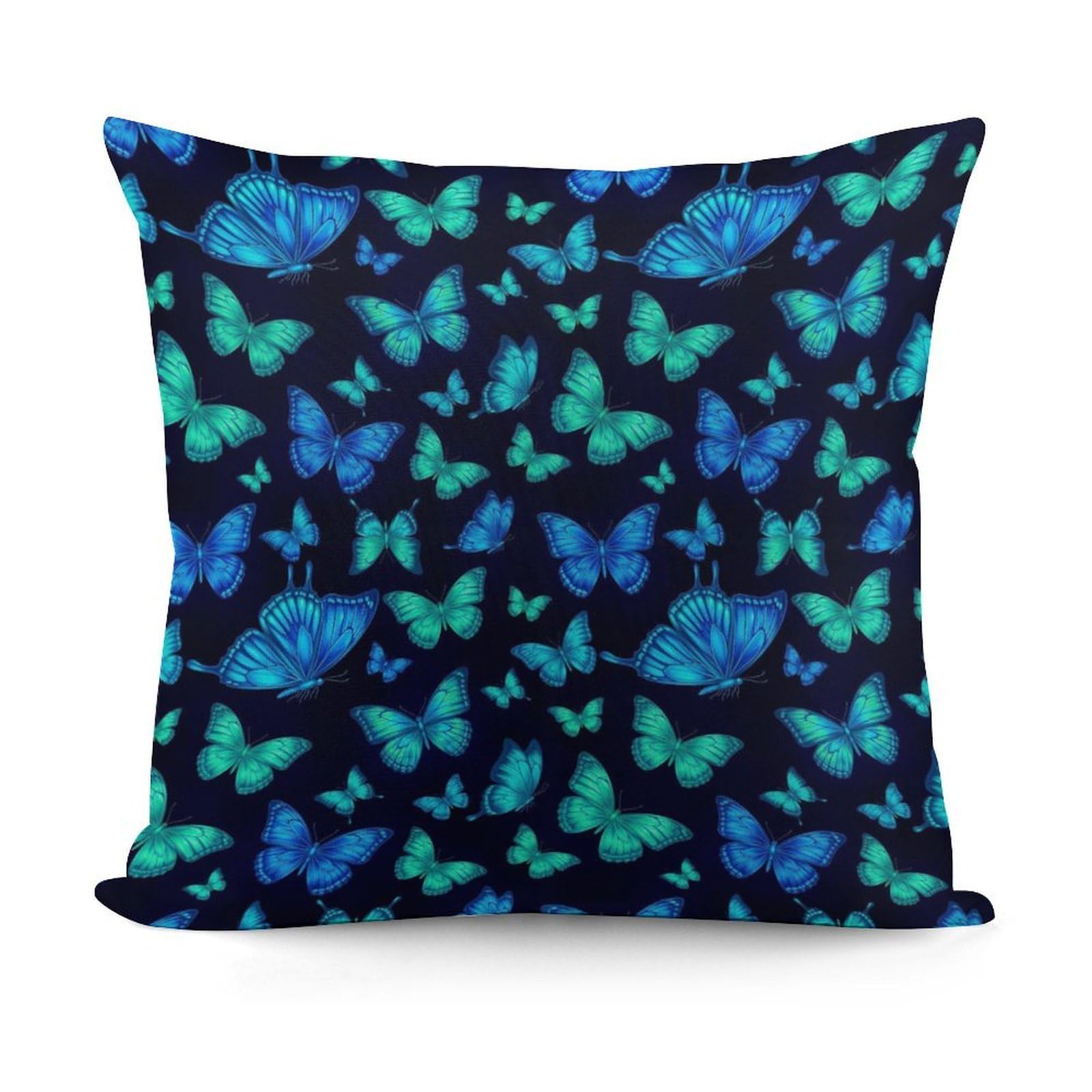Smazdfxx Picture(61) Fashion Softffy Pattern Decorative Beautiful Butterflies Blue Butterfly Pillow Covers For Sofa, Couch, Living Room