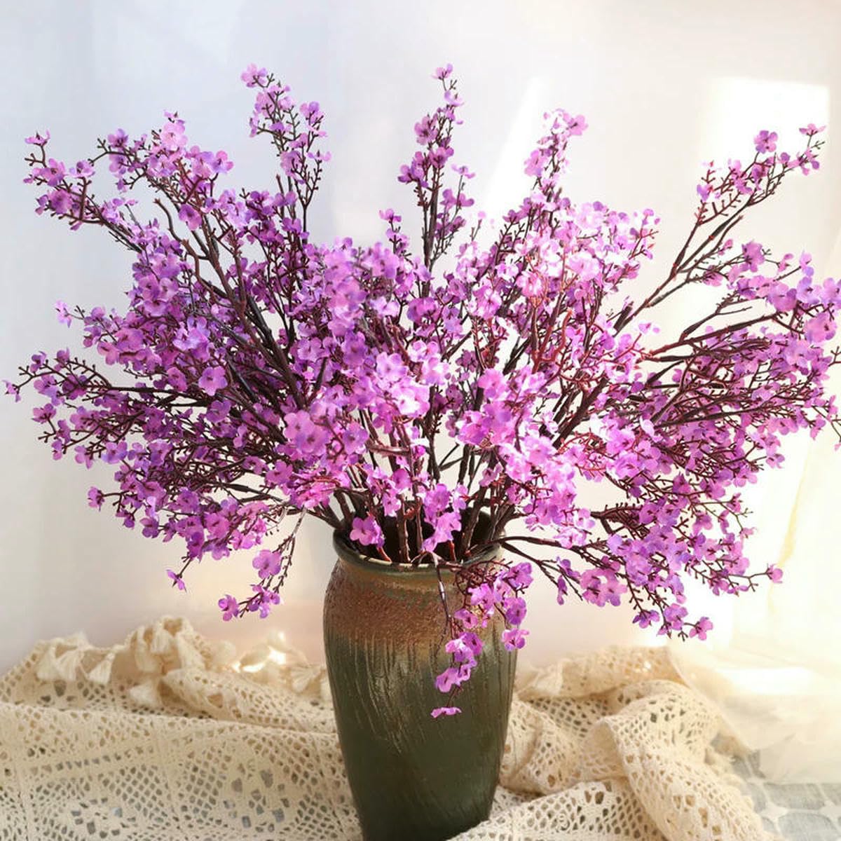 AYHTUD White Artificial Flowers Cherry Blossoms Gypsophila Fake Plants Wedding Bouquet Vases for Home Decor Faux Christmas Branch