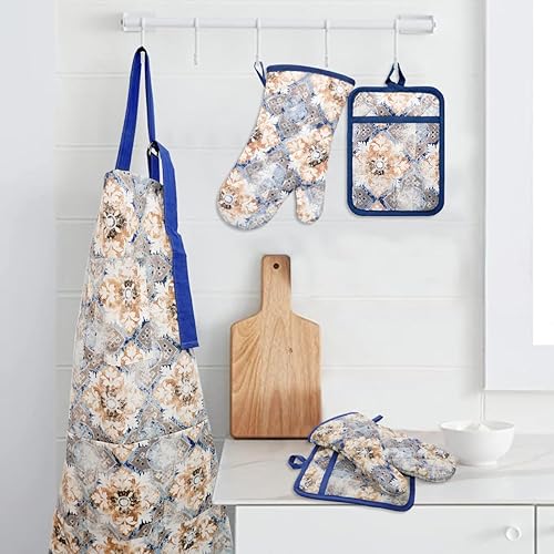 Miniatura 7 de Juego de 5 manoplas para horno y agarraderas con delantal de cocina, guantes de cocina resistentes al calor y agarraderas antideslizantes de