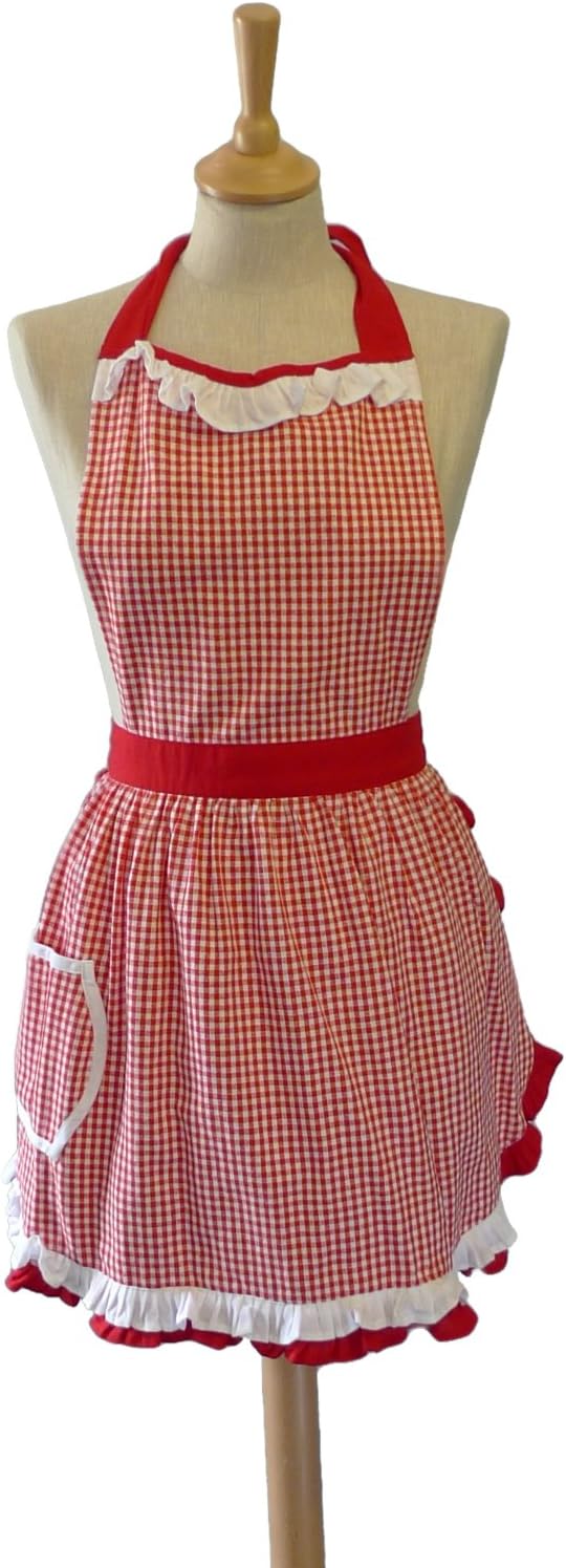 Cotton Adult Kitchen Hostess Apron in Red Gingham Check - HEIDI