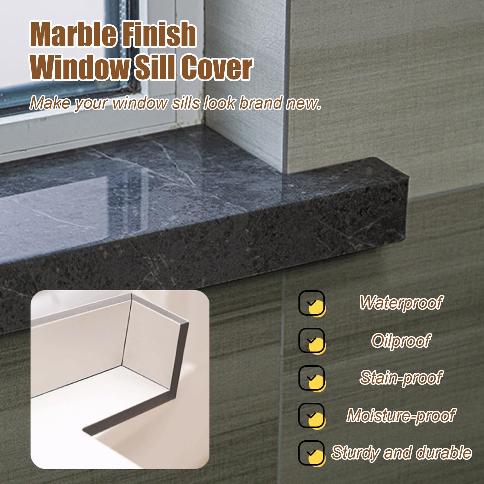 Davanzale per Finestra Protezione per Davanzale della Finestra con Finitura in Marmo Grigio, Pannello Decorativo per Davanzale della Finestra del Soggiorno, Coperture Protettive Davanzale della Finest