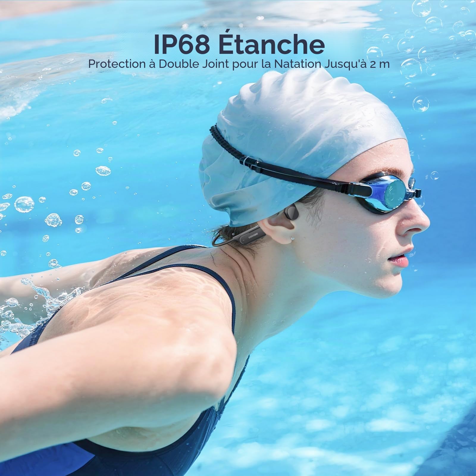 Écouteurs à Conduction Osseuse,Étanches Ip68,Écouteurs de Natation,avec Une Autonomie de10 h,Bluetooth 5.4sans Fil,Ouverts,32Go,Mp3,Double Mode,pour Le Cyclisme,Natation et Remise en Forme,Blue